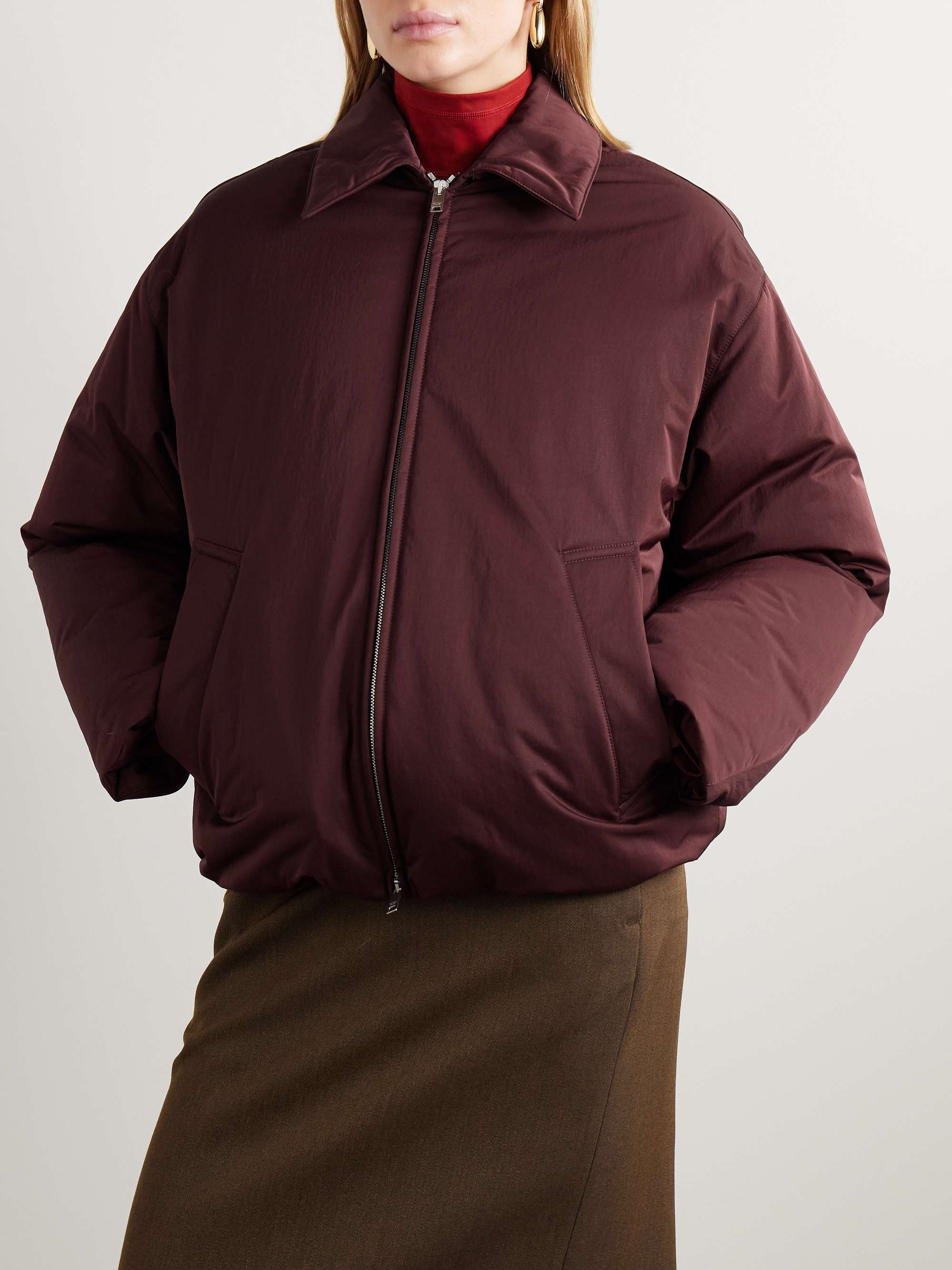Intrecciato leather-trimmed shell down jacket view