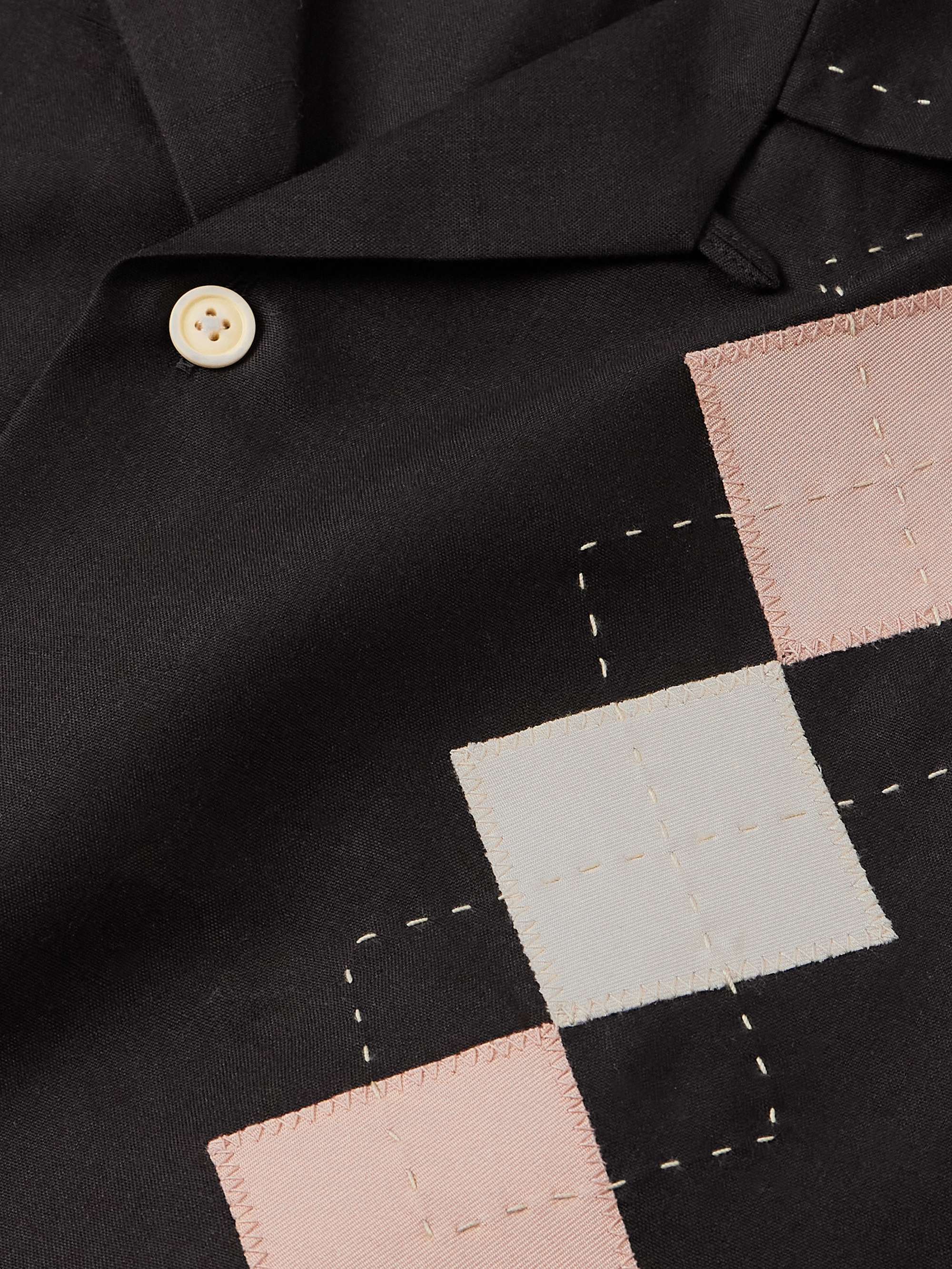 Keesey Convertible-Collar Embroidered Appliquéd Silk-Shantung Shirt view