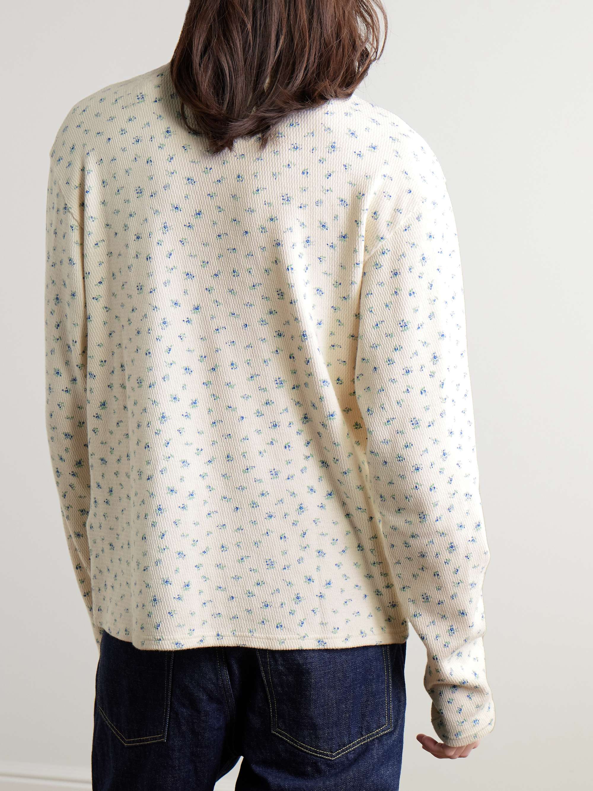 Floral-Print Waffle-Knit Cotton Half-Zip Sweater view
