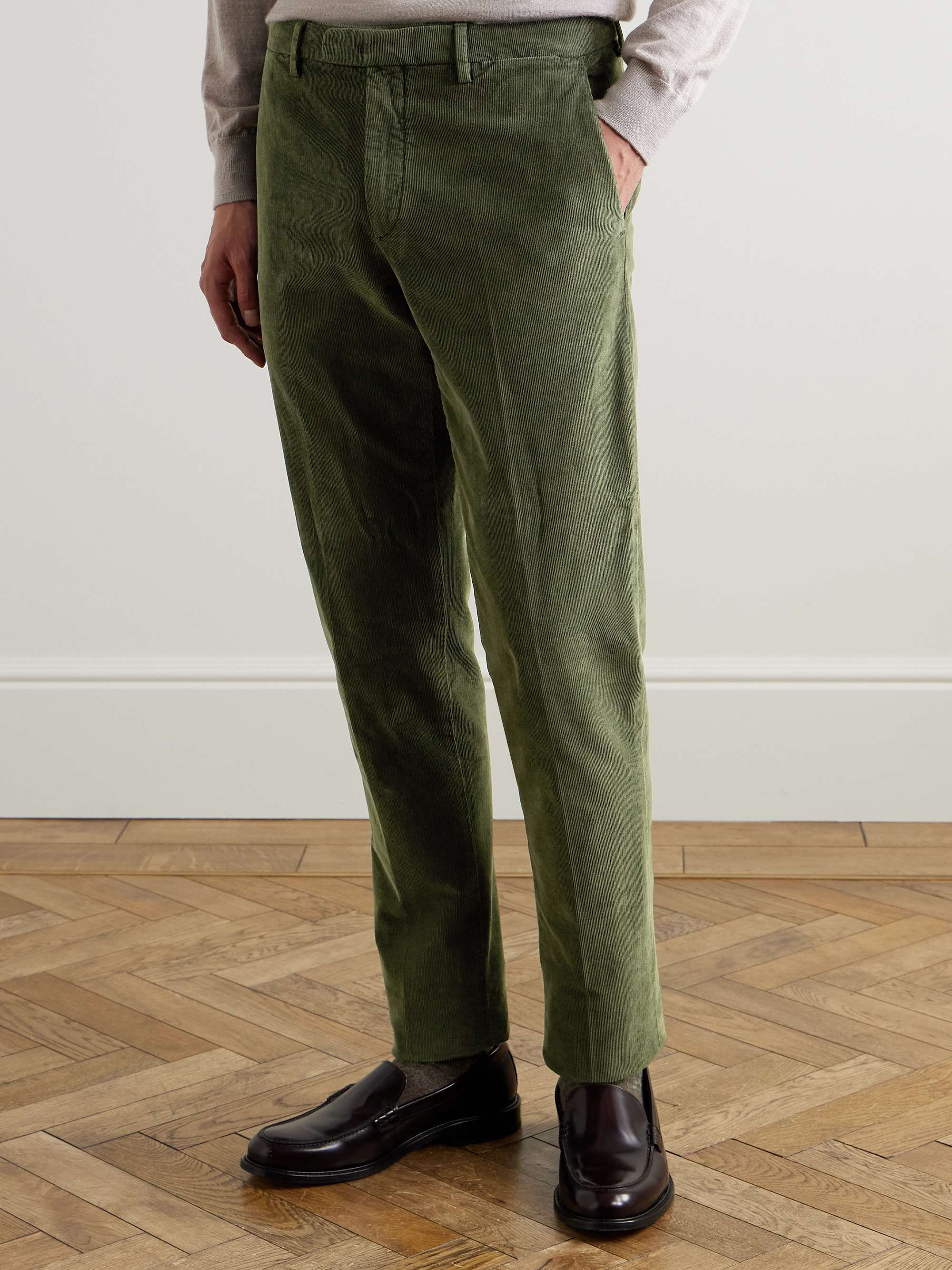 Slim-Fit Pleated Garment-Dyed Cotton-Blend Corduroy Suit Trousers view