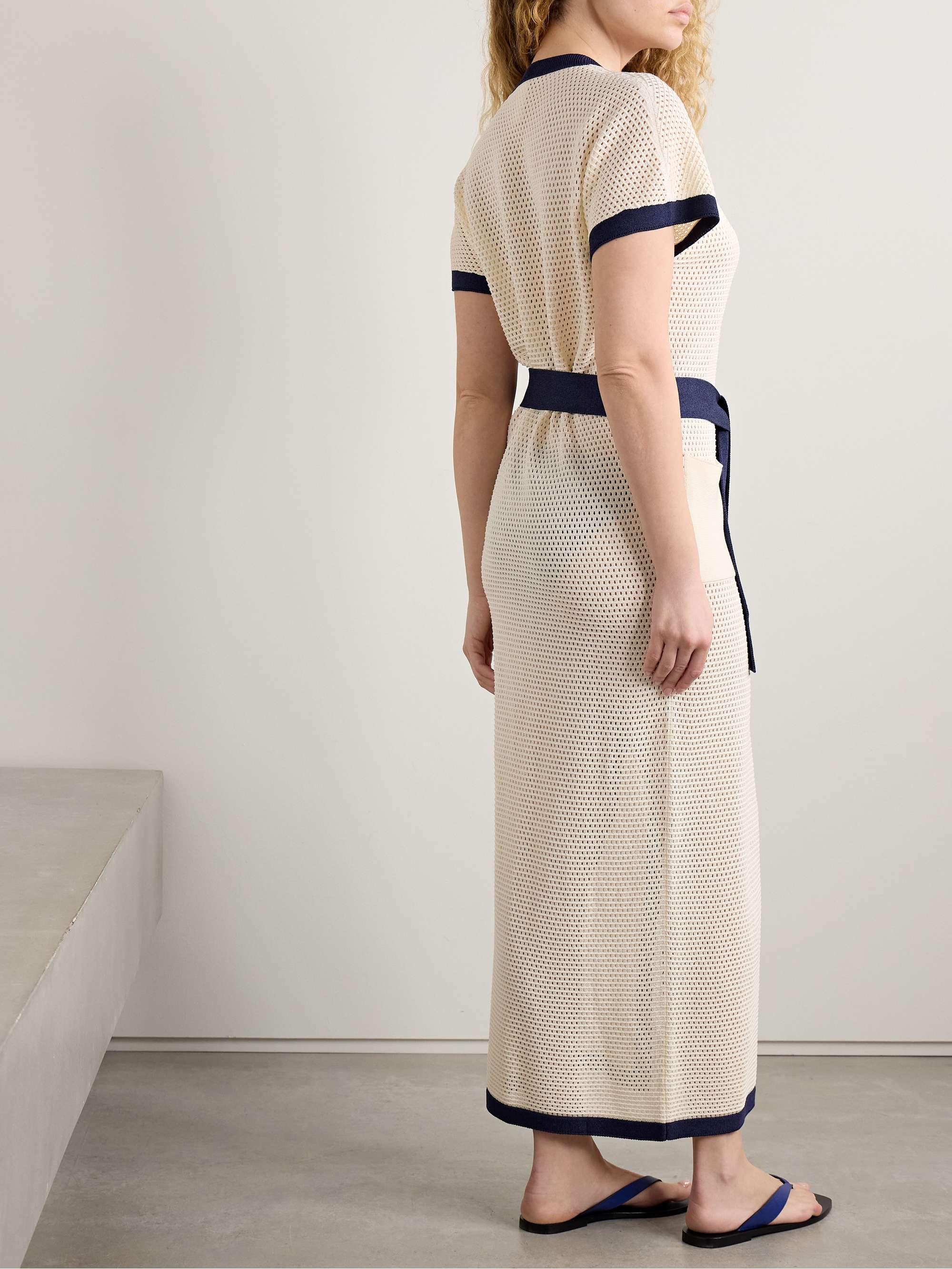 Bayadere Chavire belted two-tone open-knit cotton-blend maxi dress view
