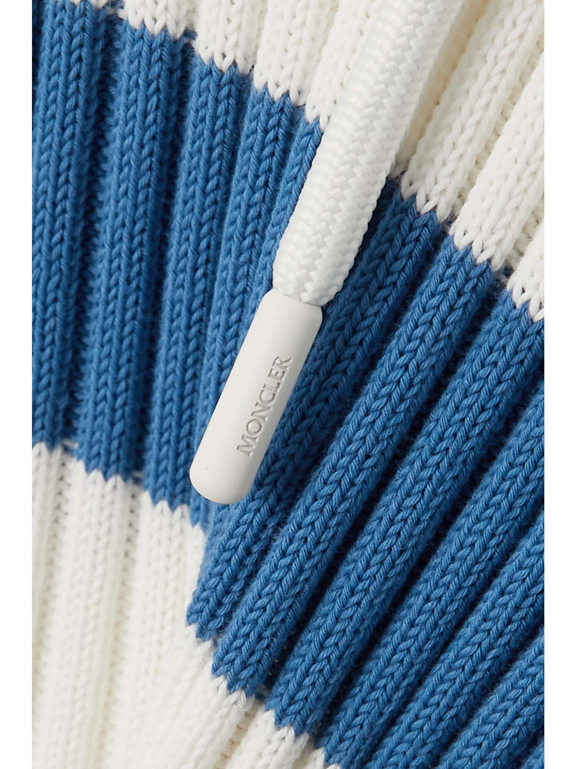 Shell-trimmed striped ribbed cotton hoodie view