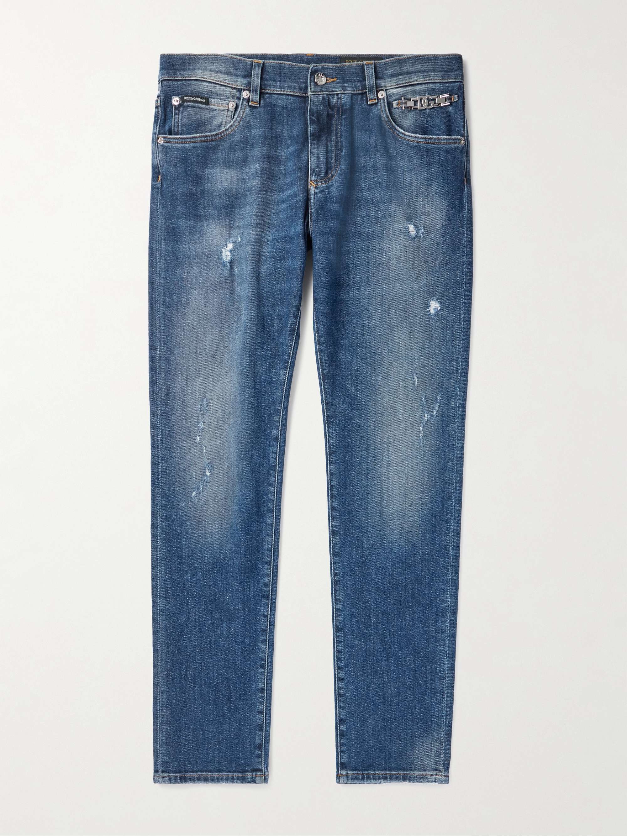 Slim-Fit Straight-Leg Embellished Distressed Jeans view