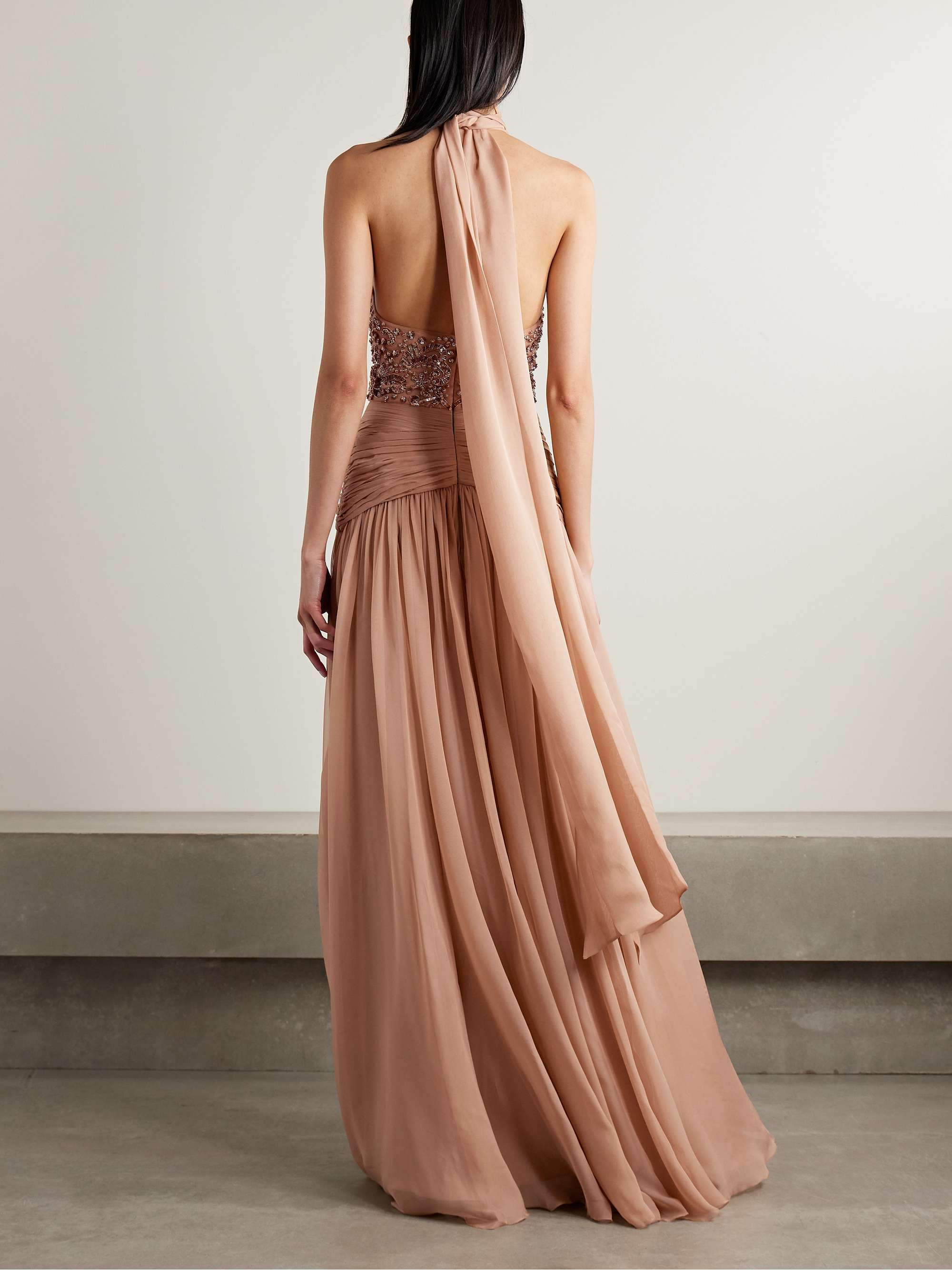 Embellished tulle and gathered silk-chiffon gown view