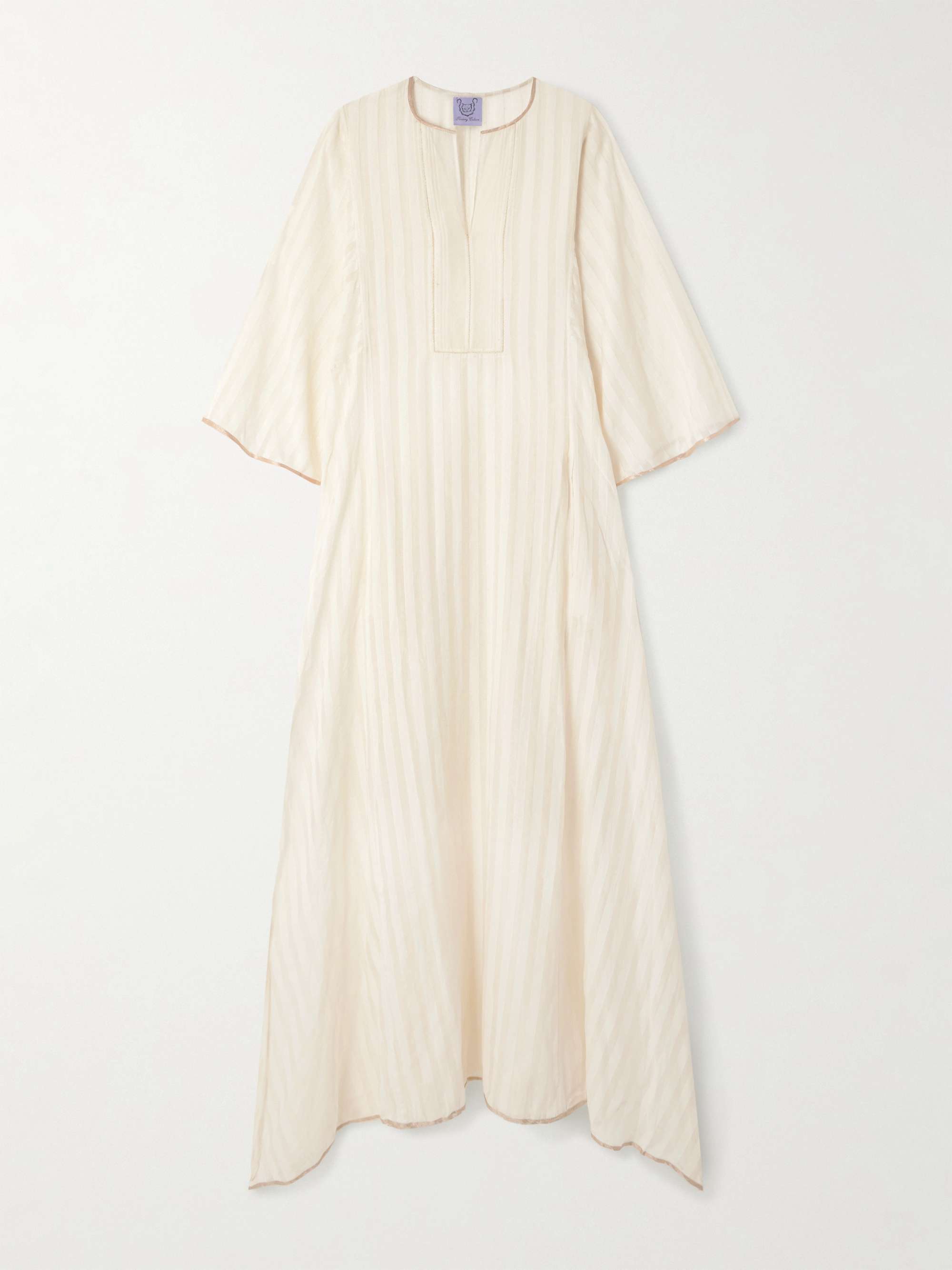 Rachel satin-trimmed striped cotton and silk-blend maxi dress view