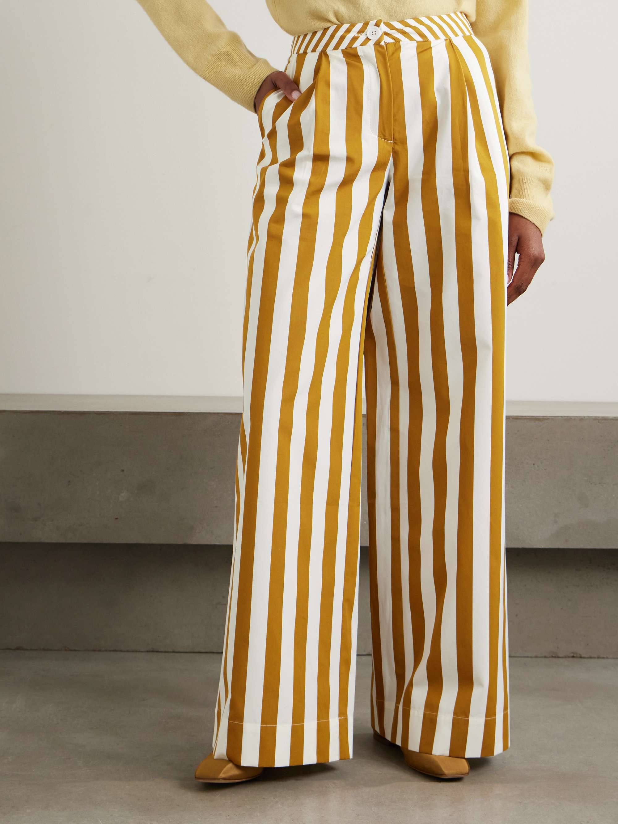 Loulou striped cotton-poplin wide-leg pants view