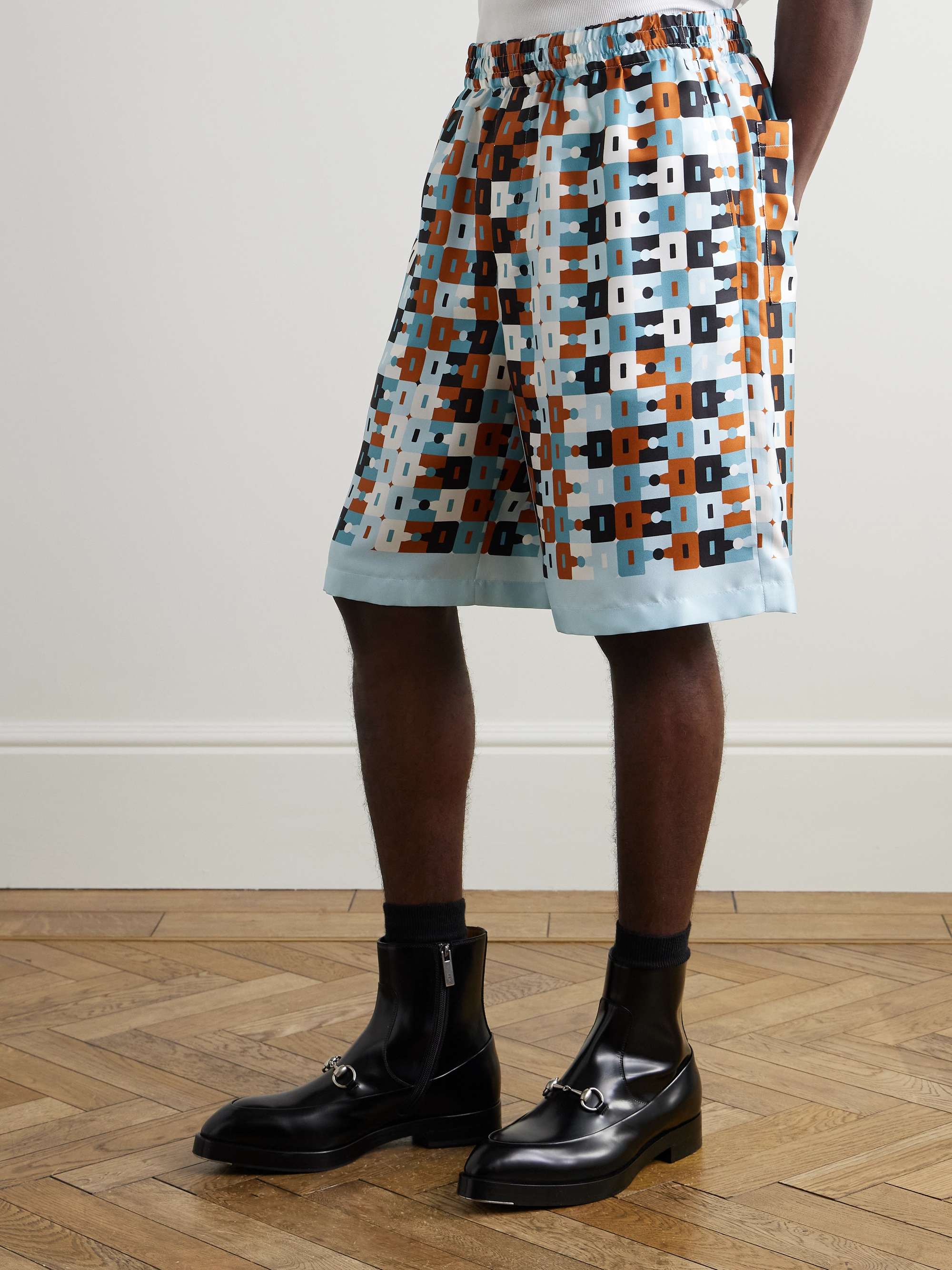 Wide-Leg Printed Silk-Twill Shorts view