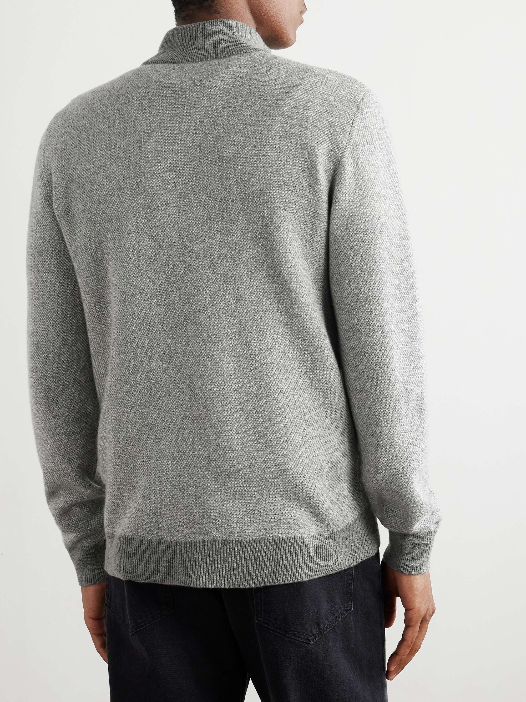 Slim-Fit Suede-Trimmed Cashmere Half-Zip Sweater view