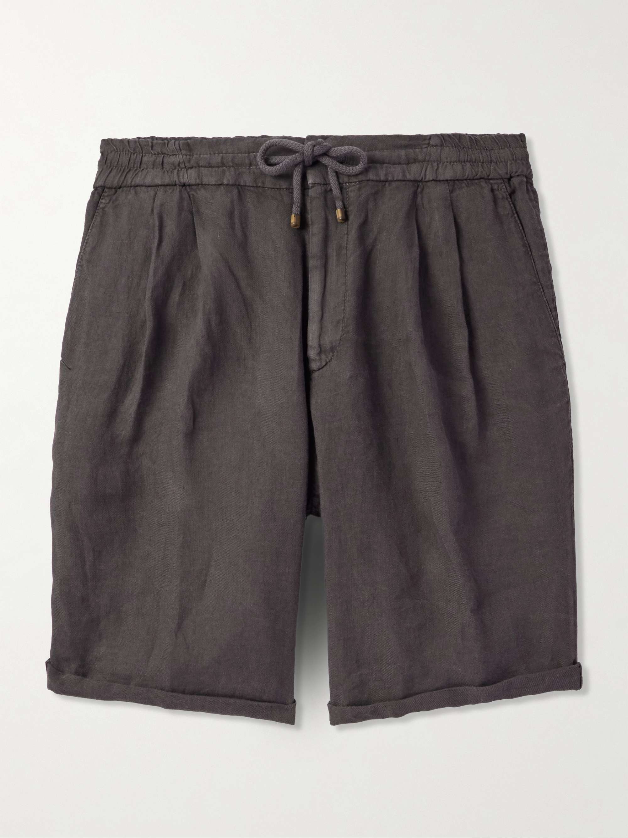 Straight-Leg Pleated Linen-Twill Drawstring Bermuda Shorts view