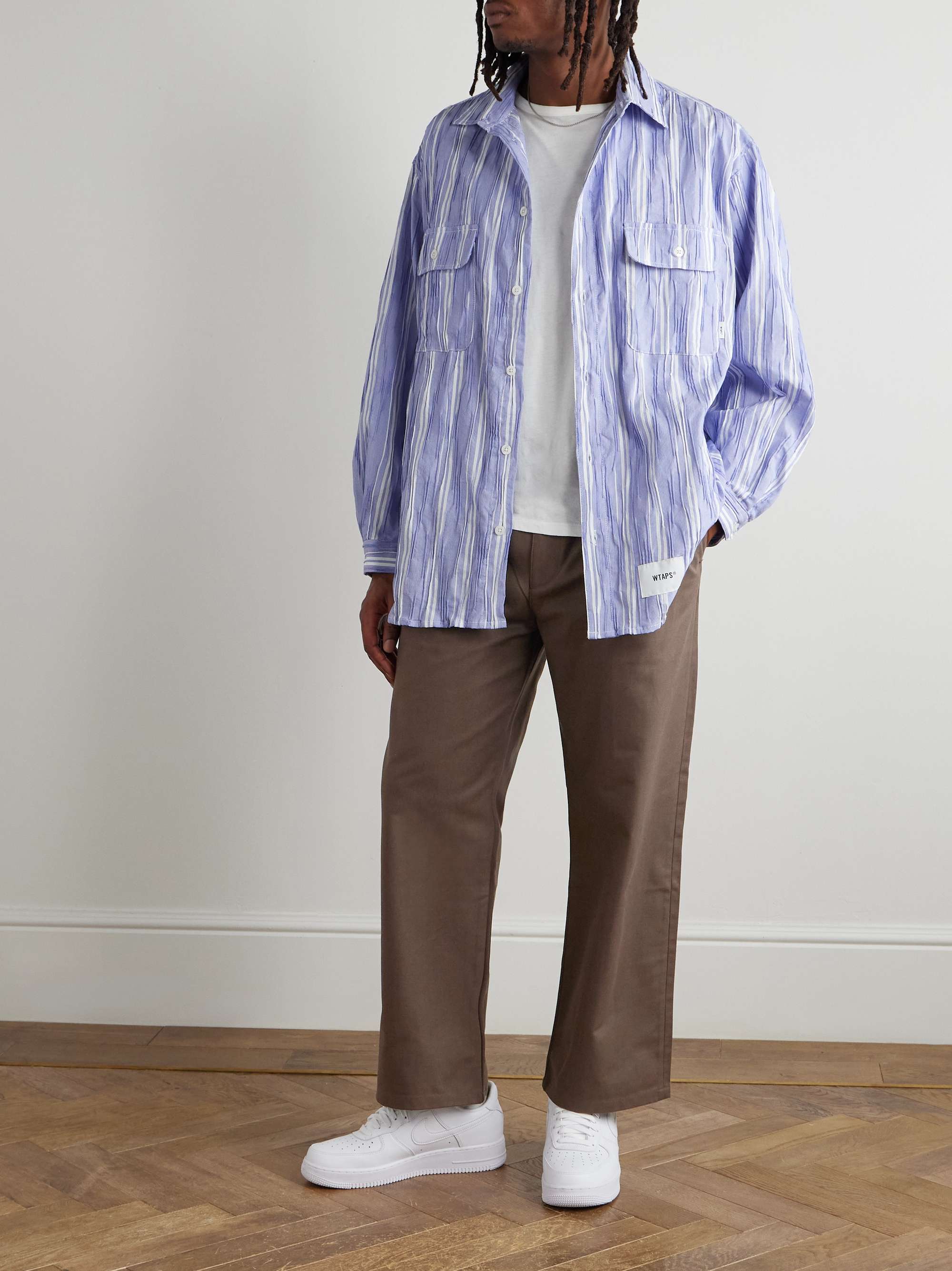 Logo-Appliquéd Striped Cotton-Blend Dobby Shirt view