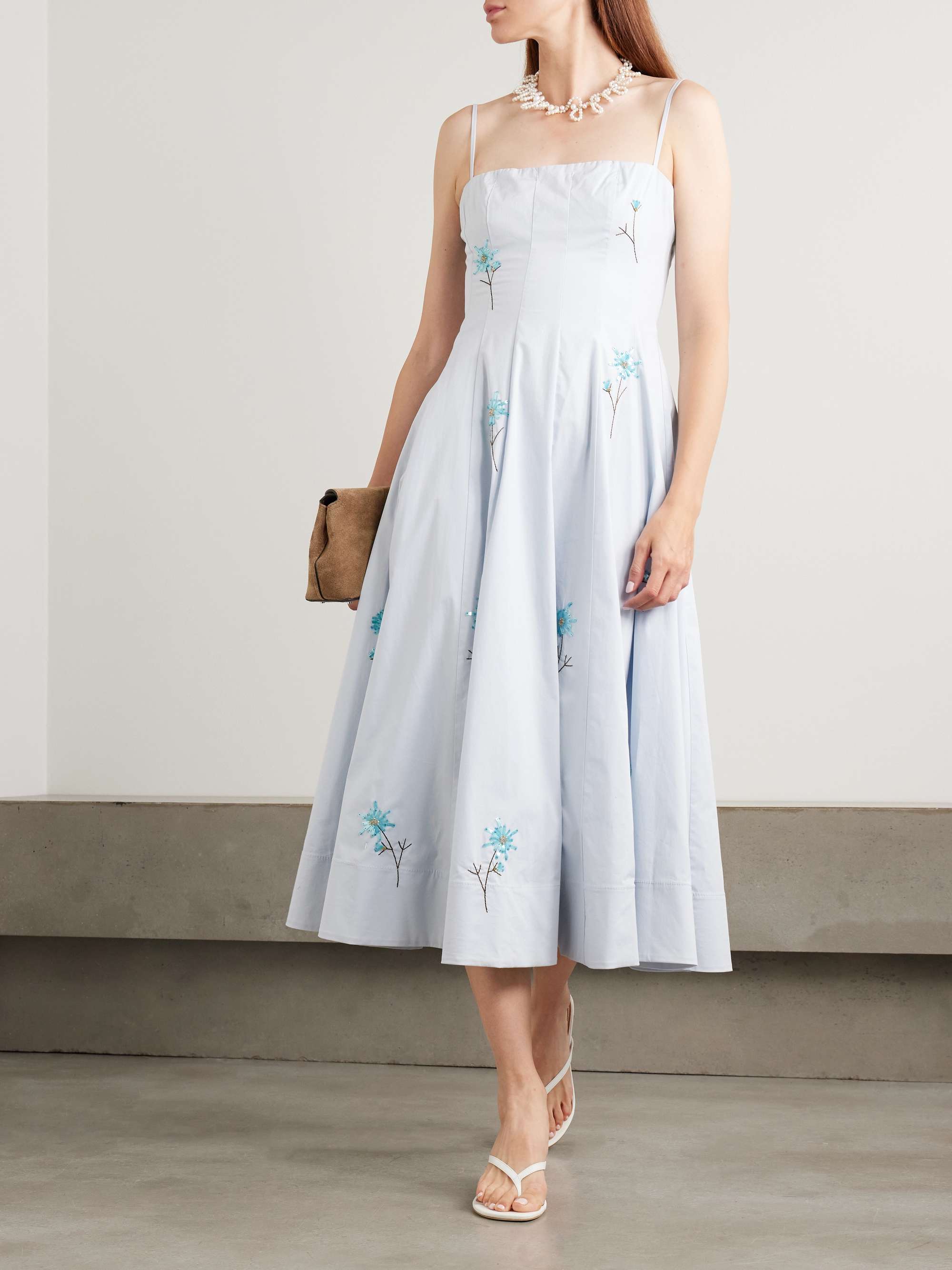 Wylie embellished embroidered cotton-blend poplin midi dress view