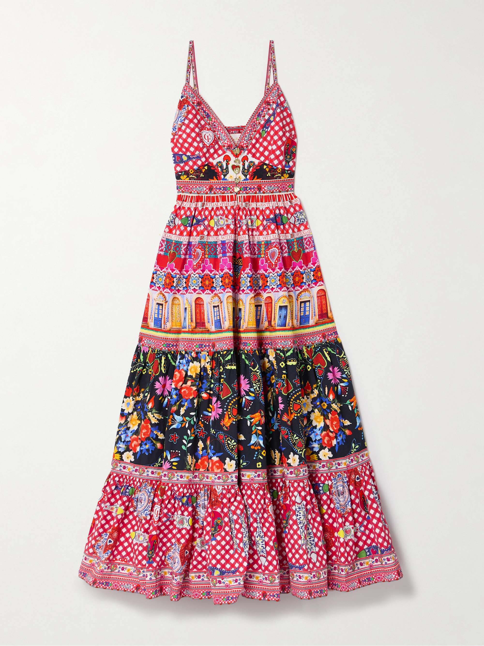 Tiered crystal-embellished printed organic cotton-poplin maxi dress view