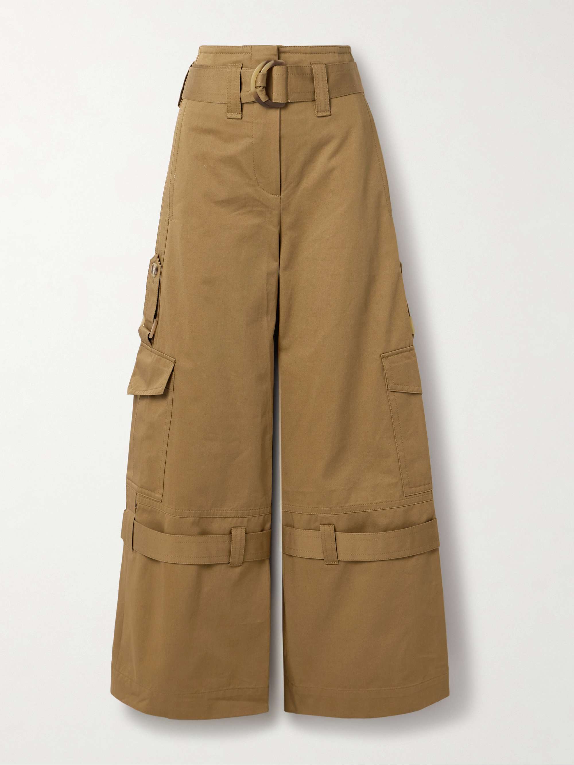 Illuminate belted cotton-twill wide-leg cargo pants view