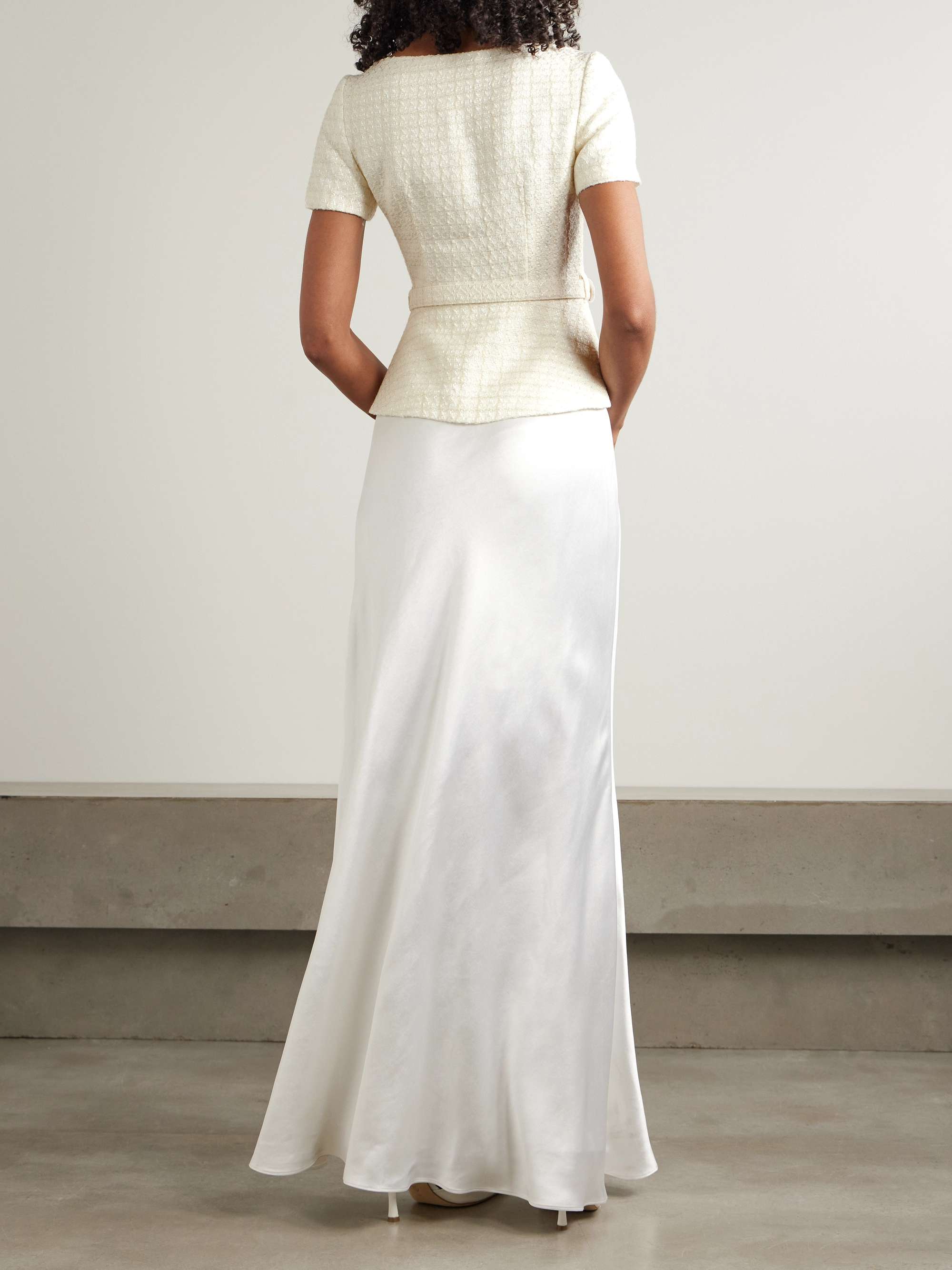 Belted embellished bouclé and satin maxi dress view