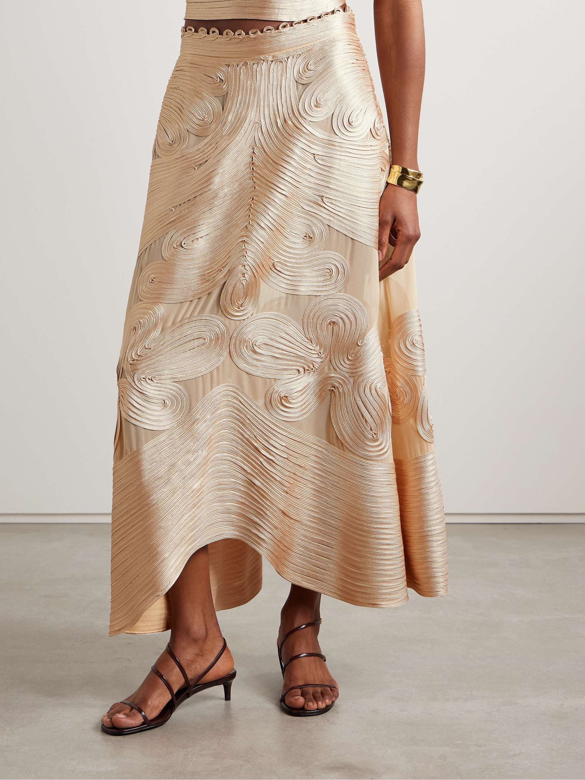 Kaelyn appliquéd silk-chiffon midi skirt view