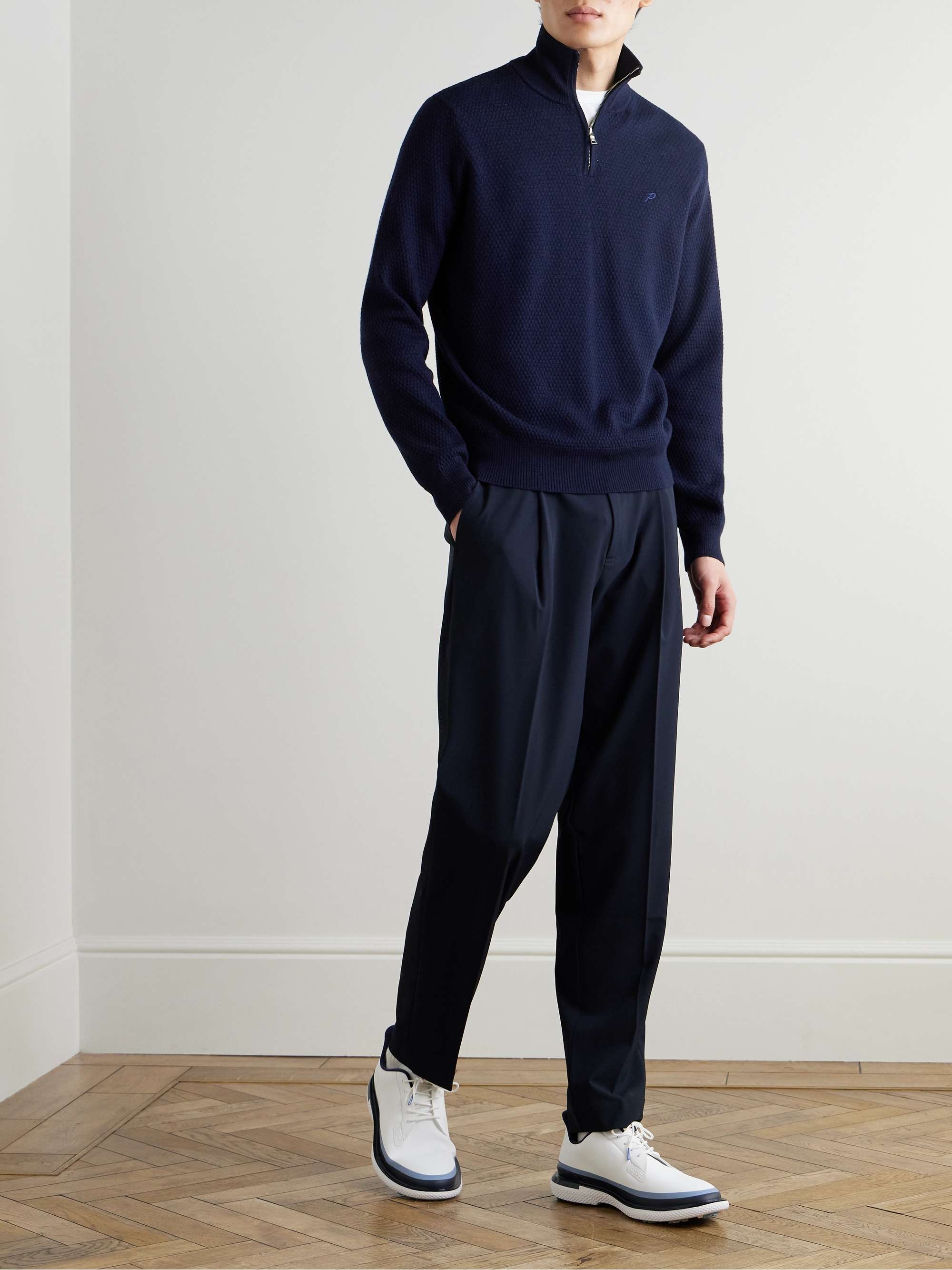 Logo-Embroidered Merino Wool Half-Zip Sweater view