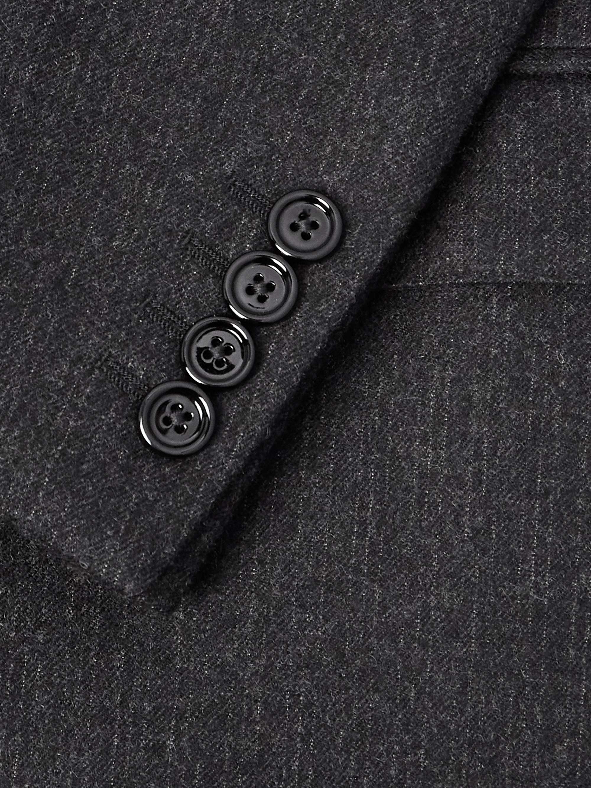 Slim-Fit Double-Breasted Pinstriped Brushed Wool-Twill Suit Jacket view