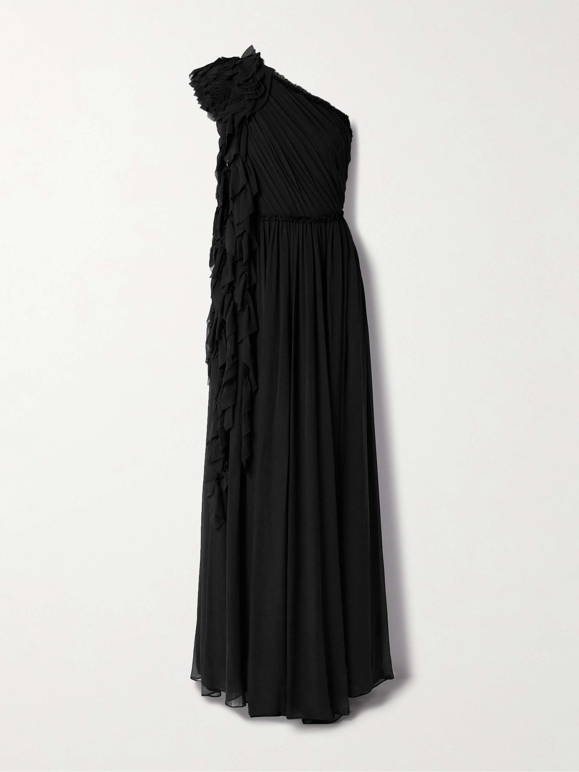Adona one-shoulder ruffled gathered silk-chiffon gown view