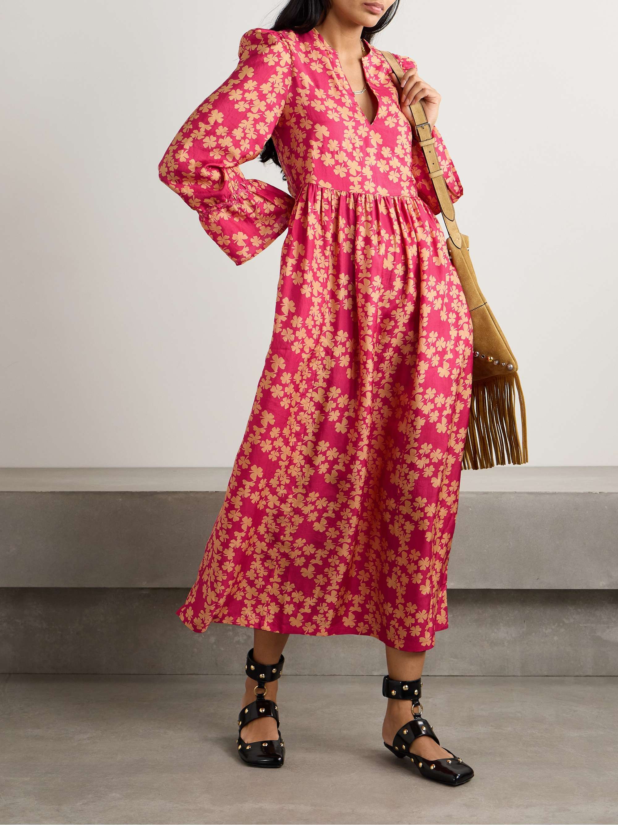 Ines gathered printed silk midi dress view