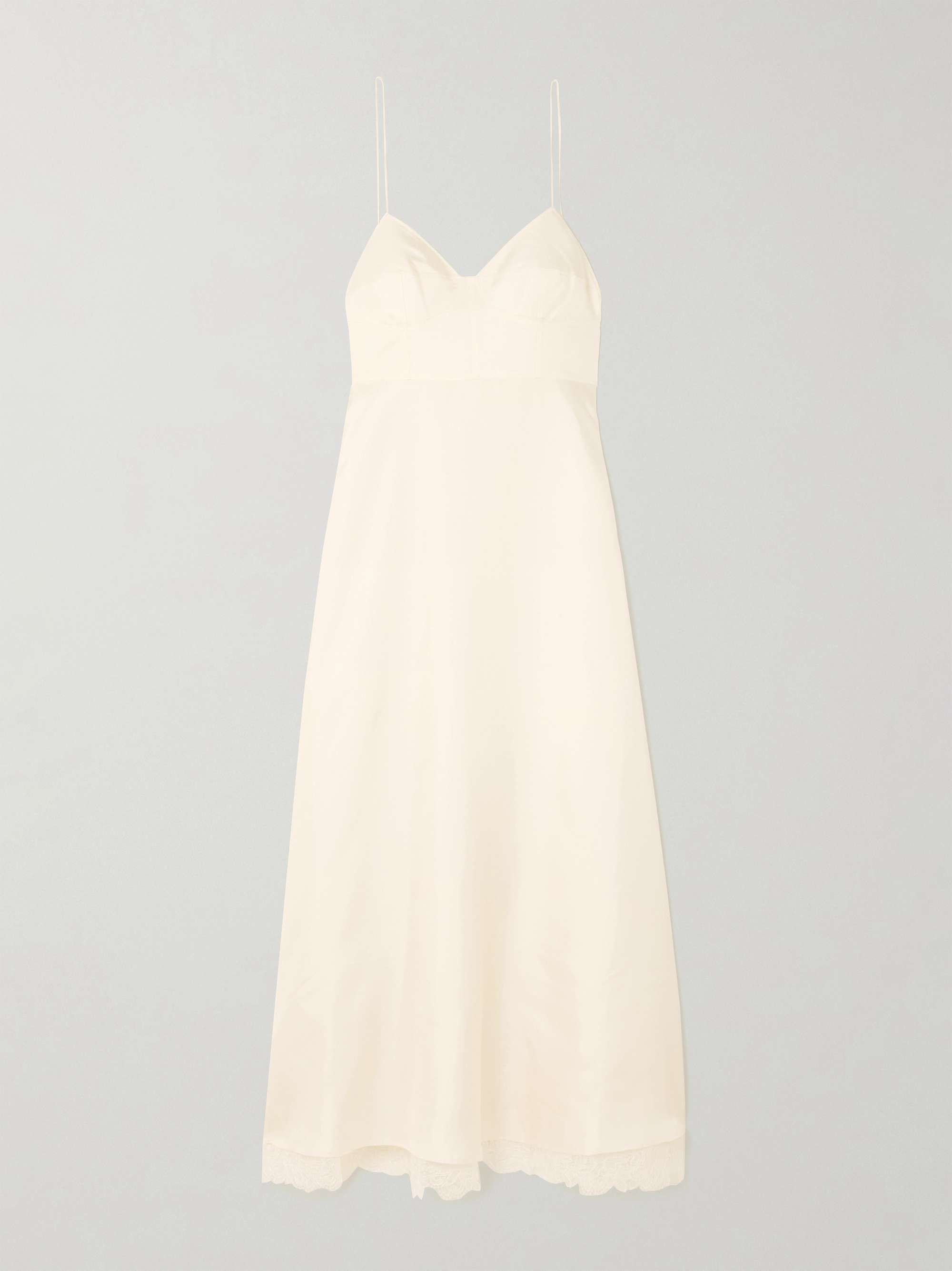 Tie-back lace-trimmed silk maxi dress view