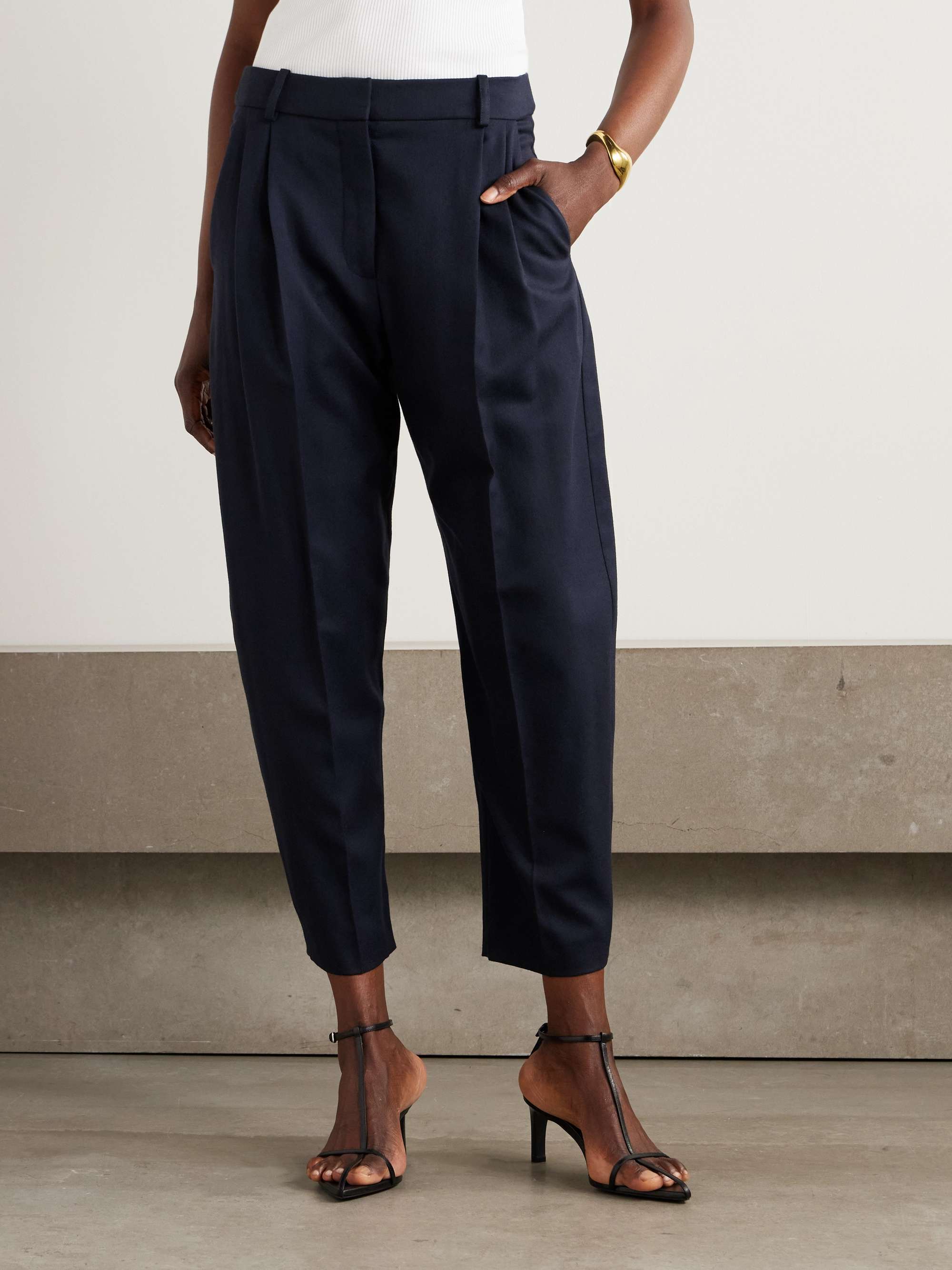 Cropped pleated wool tapered pants view