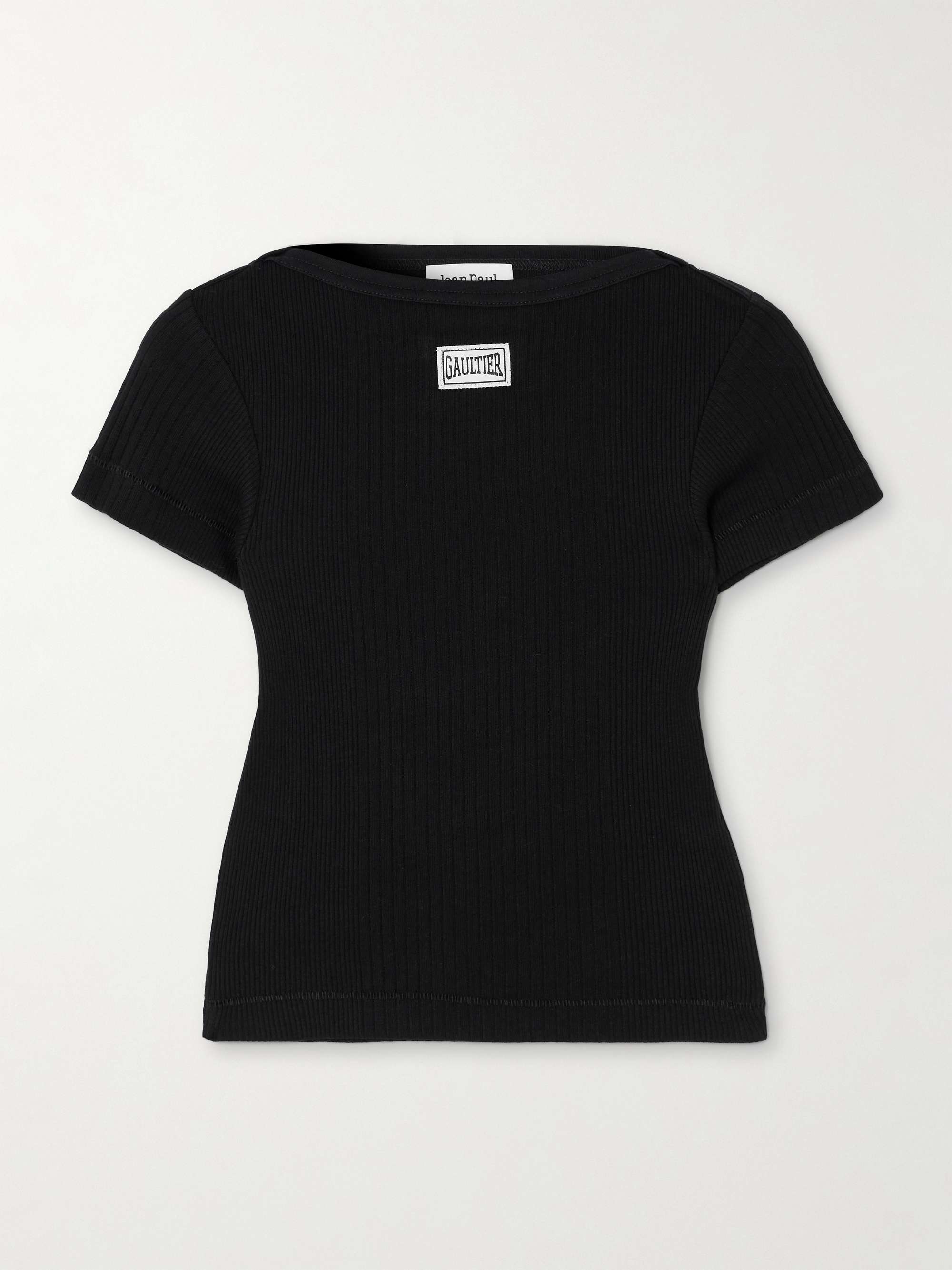 Cropped appliquéd ribbed cotton T-shirt view