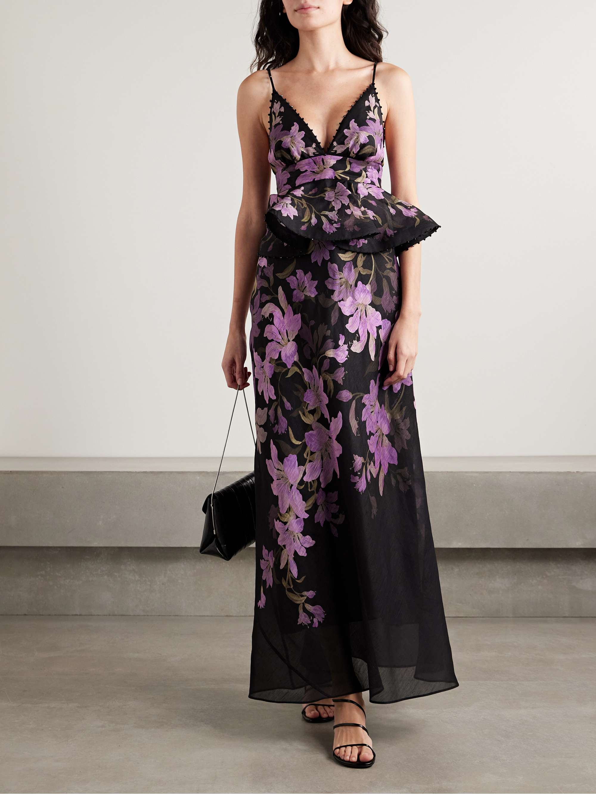 Dawning bead-embellished floral-print linen and silk-blend peplum maxi dress view
