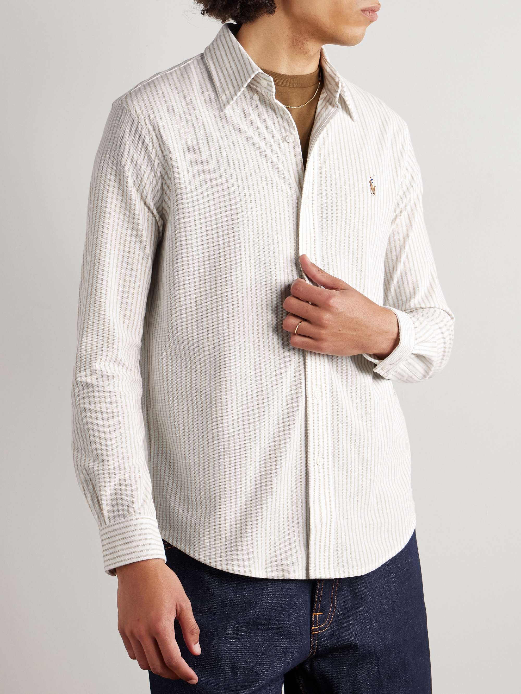 Slim-Fit Button-Down Collar Logo-Embroidered Striped Cotton Shirt view