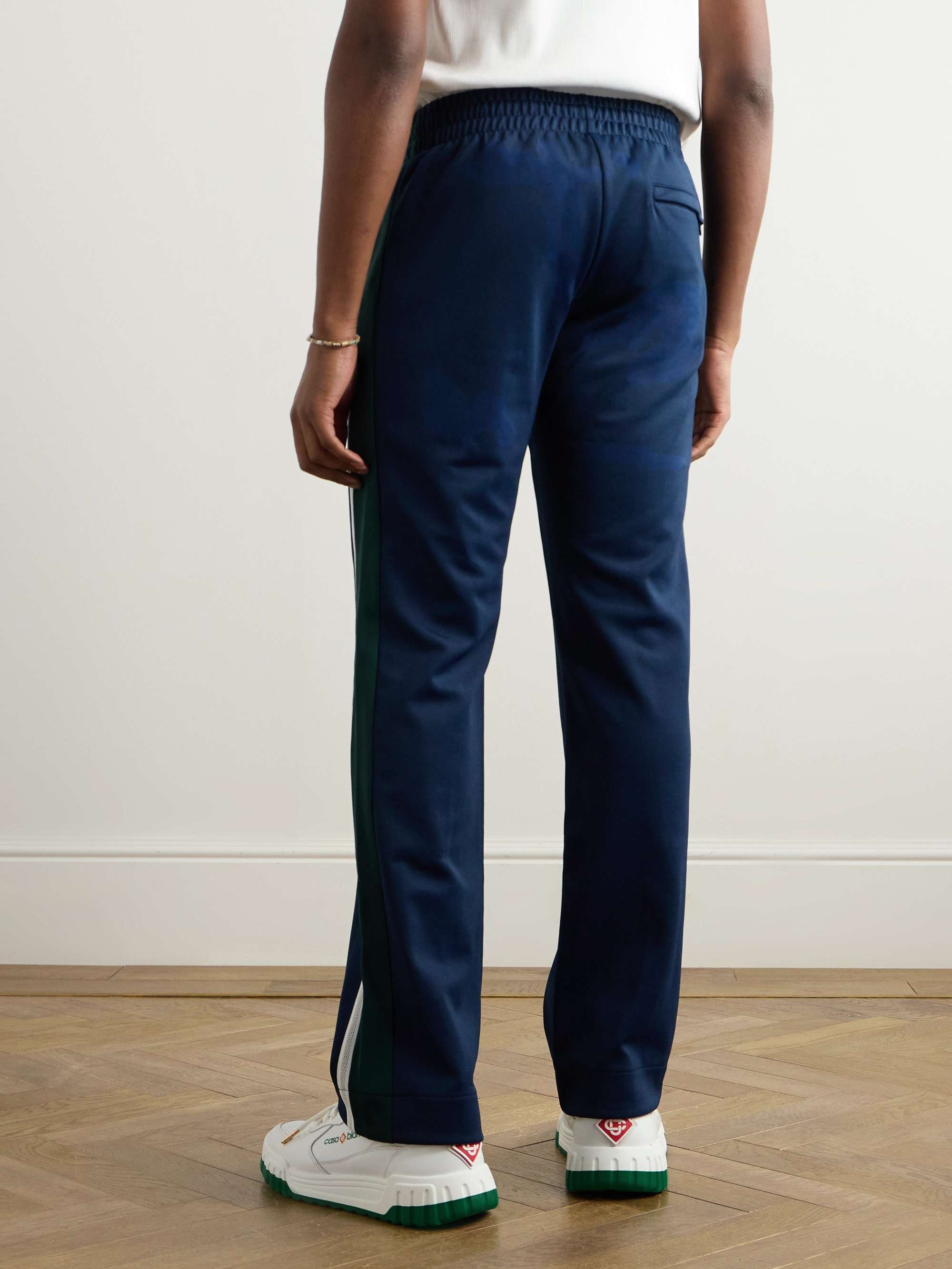Straight-Leg Logo-Appliquéd Mesh-Trimmed Tech-Jersey Track Pants view