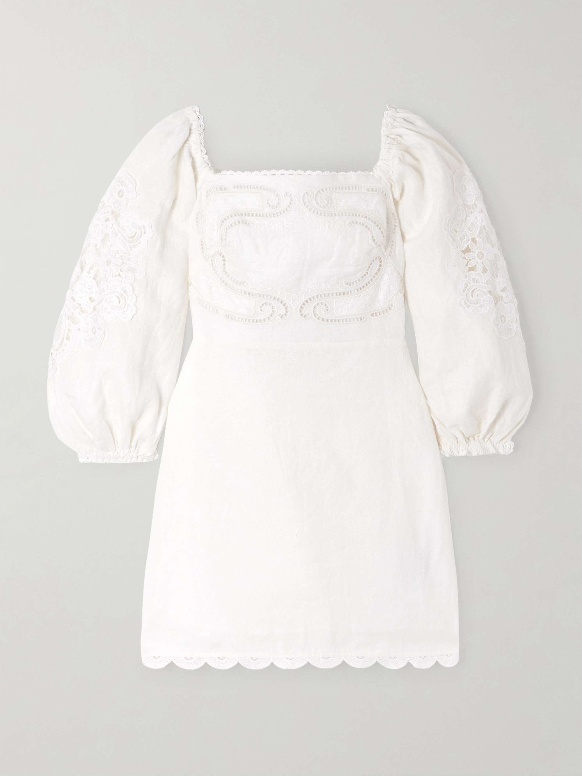Scalloped broderie anglaise-trimmed linen mini dress view