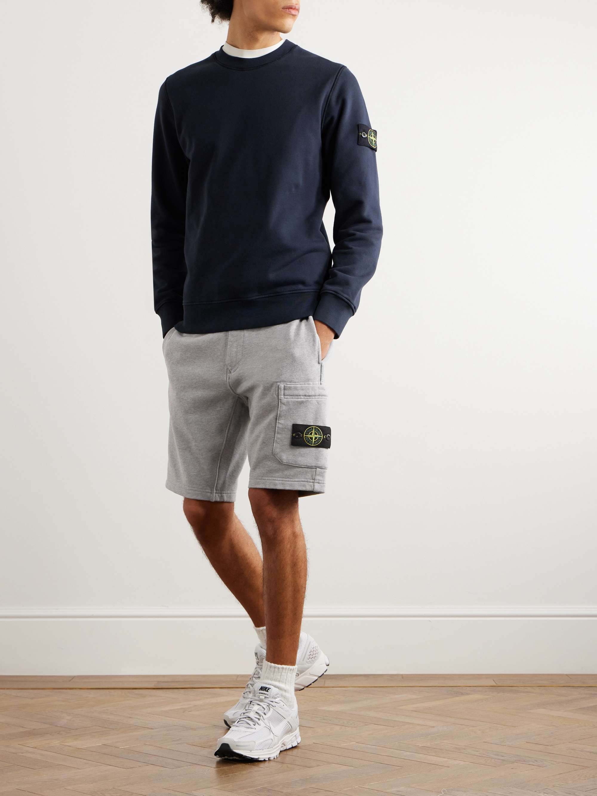Straight-Leg Logo-Appliquéd Garment-Dyed Cotton-Jersey Shorts view