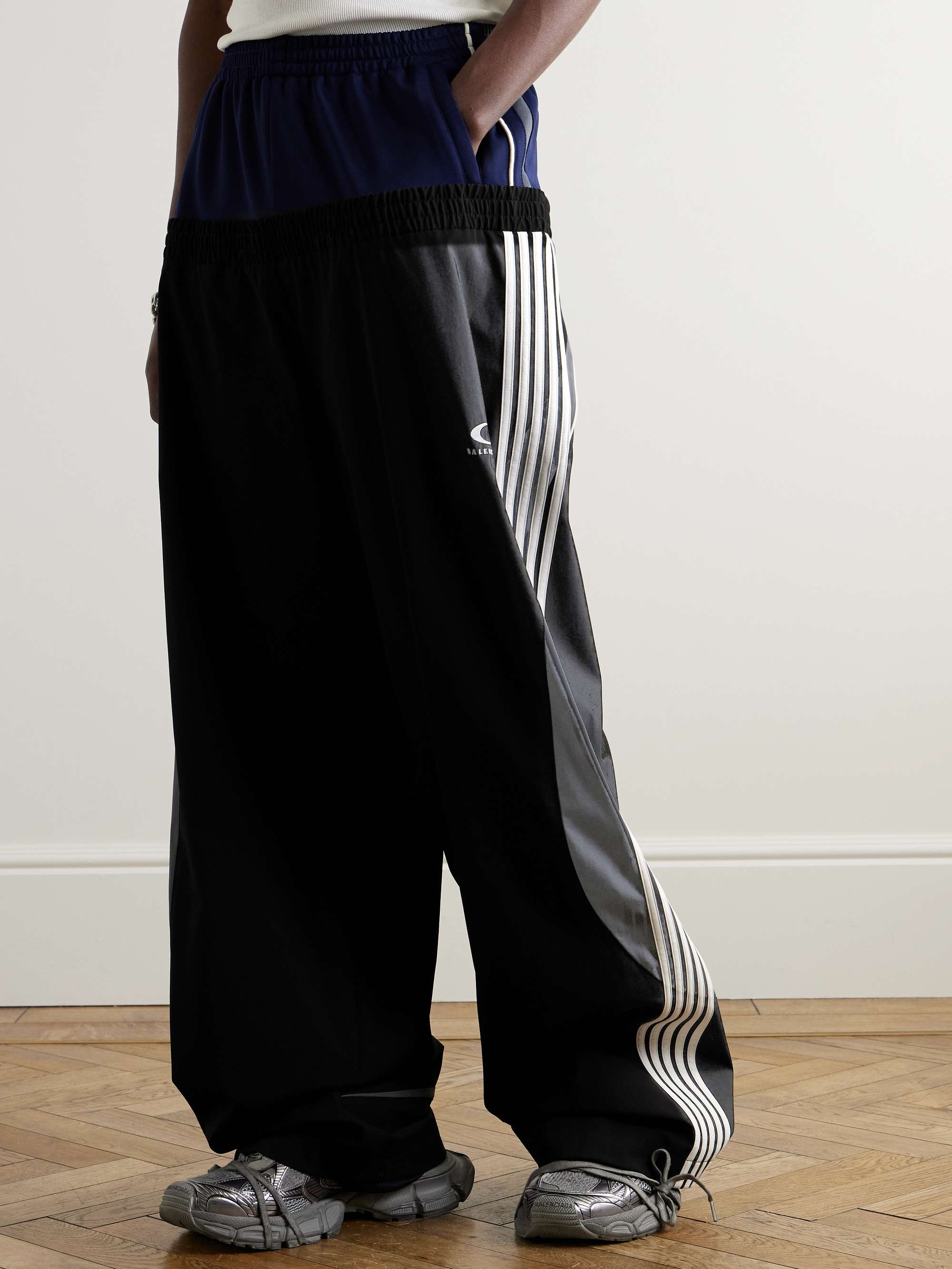 Wide-Leg Layered Striped Tech-Jersey and Shell Track Pants view