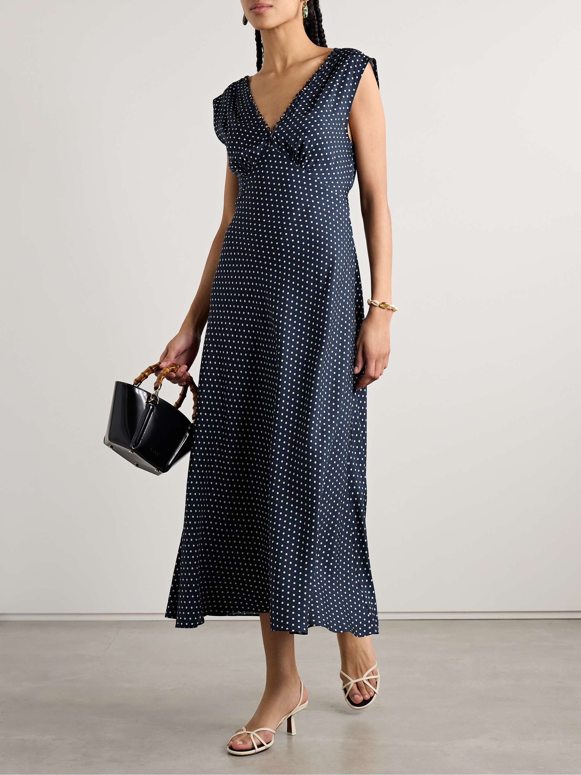 Tahlia belted polka-dot silk-blend twill midi dress view