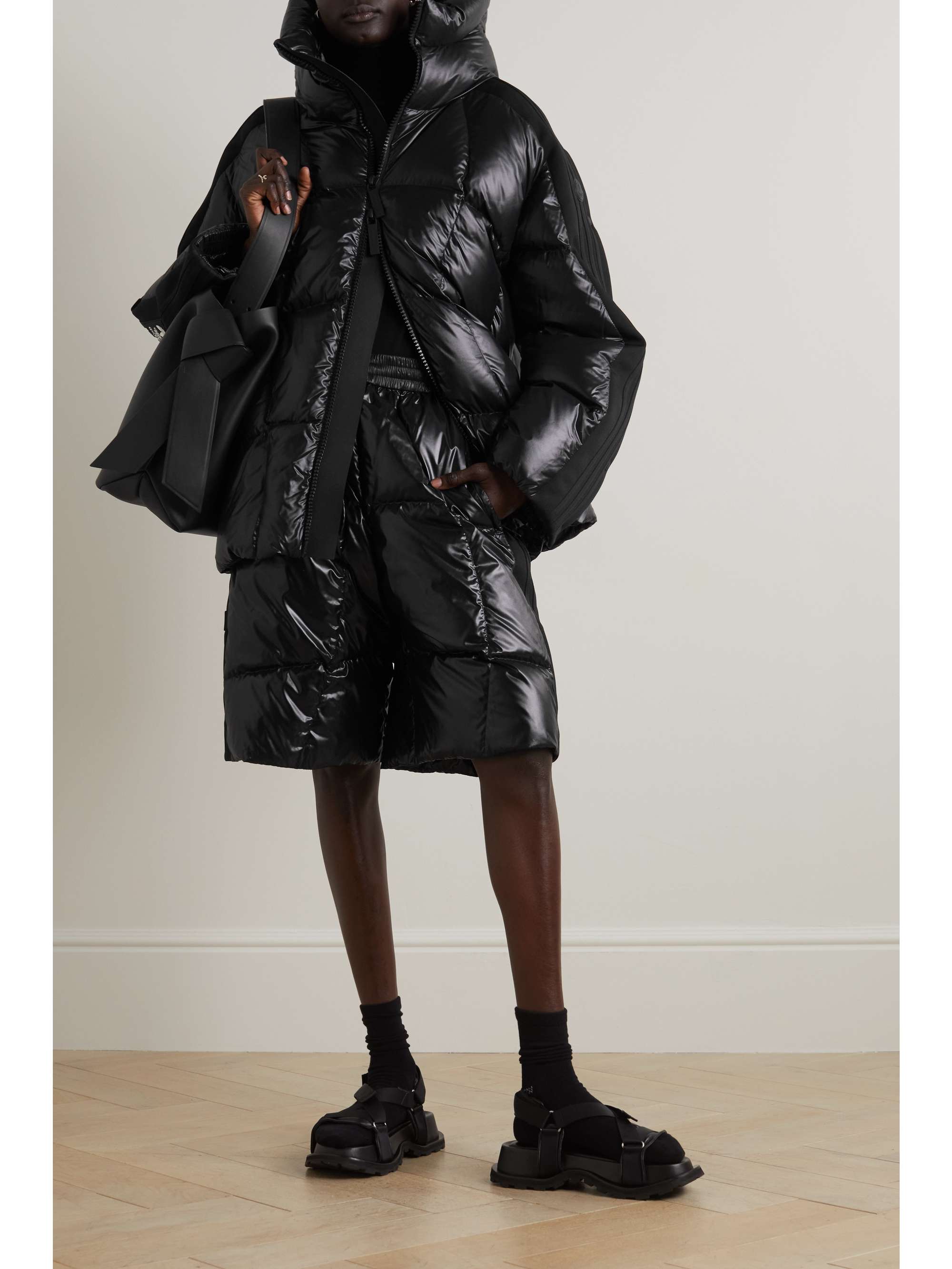 + adidas Originals Beiser hooded quilted jersey-trimmed glossed-shell down coat view