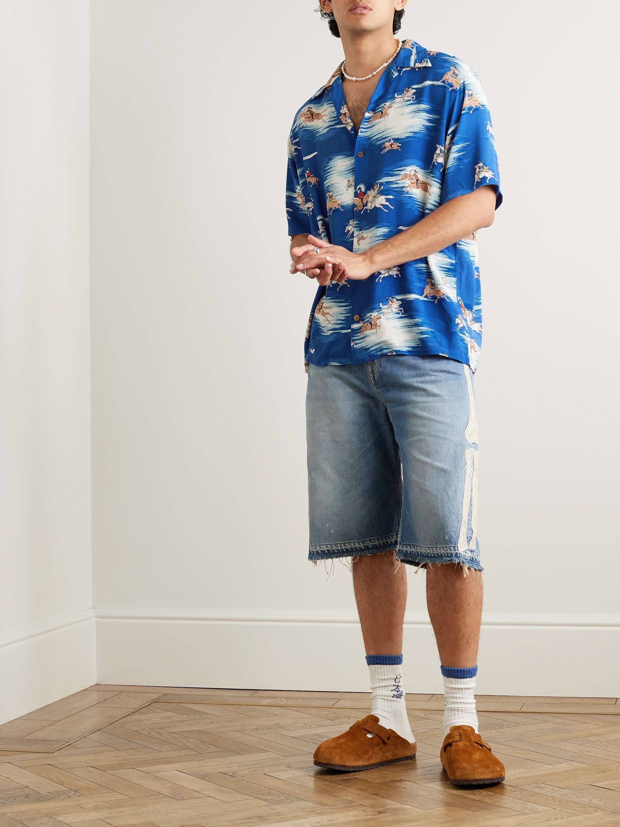 Convertible-Collar Printed Crepe Shirt view