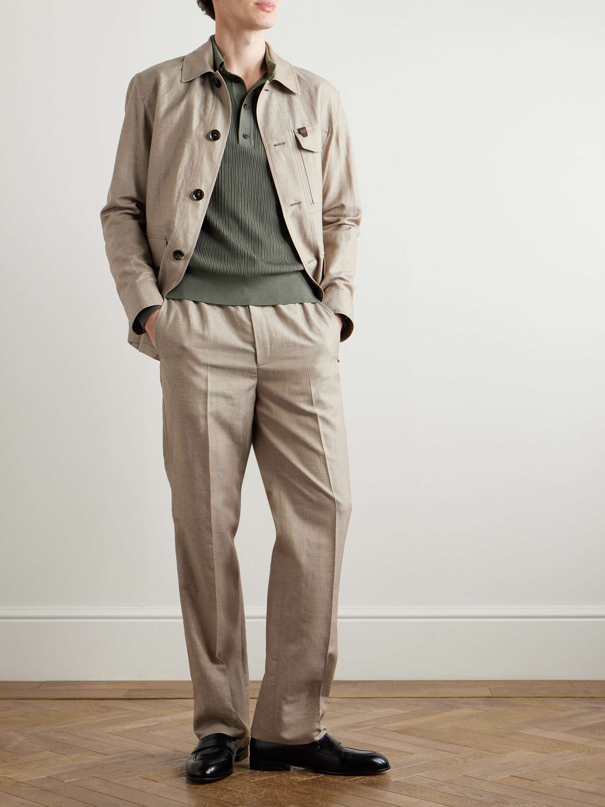 Pointelle-Knit Wool Polo Shirt view