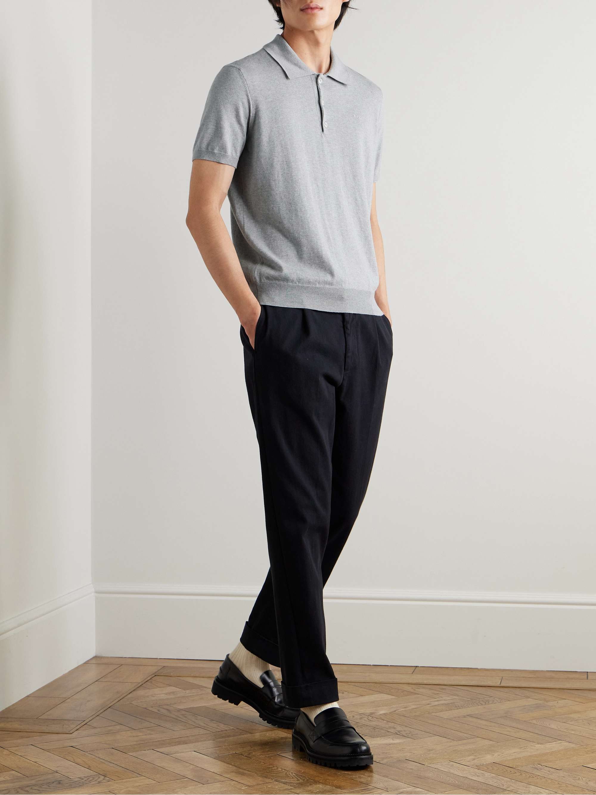 Gregory Slim-Fit Logo-Embroidered Cotton and Cashmere-Blend Polo Shirt view