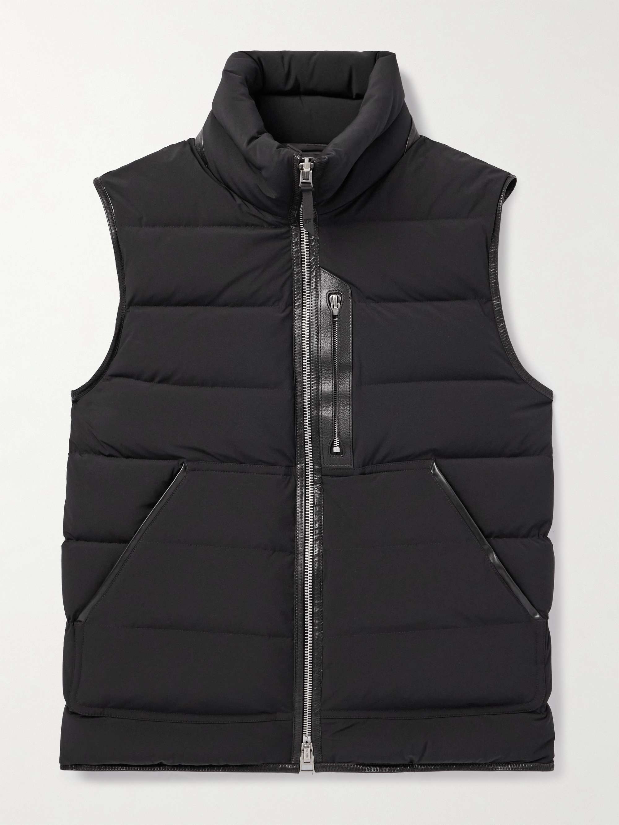 Slim-Fit Full-Grain Leather-Trimmed Quilted Stretch-Shell Down Gilet view