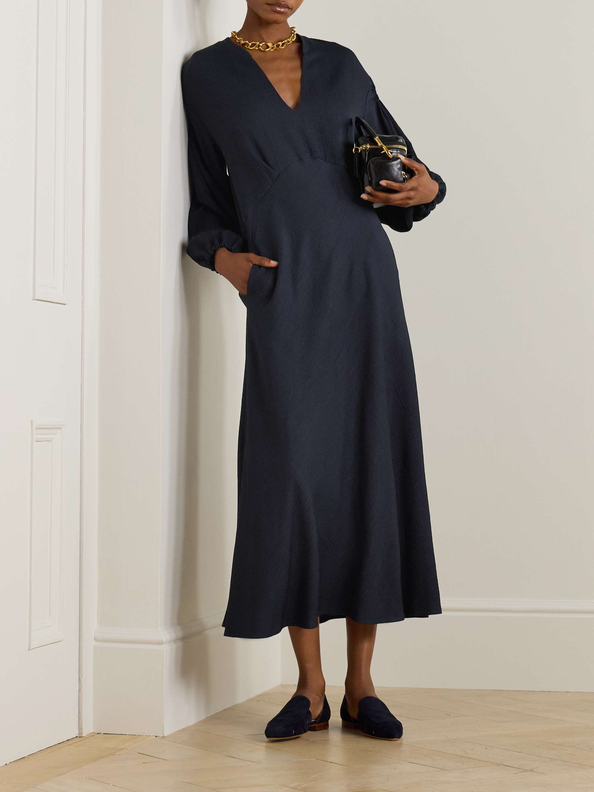 Smocked LENZING™ ECOVERO™, ENKA® and wool-blend midi dress view