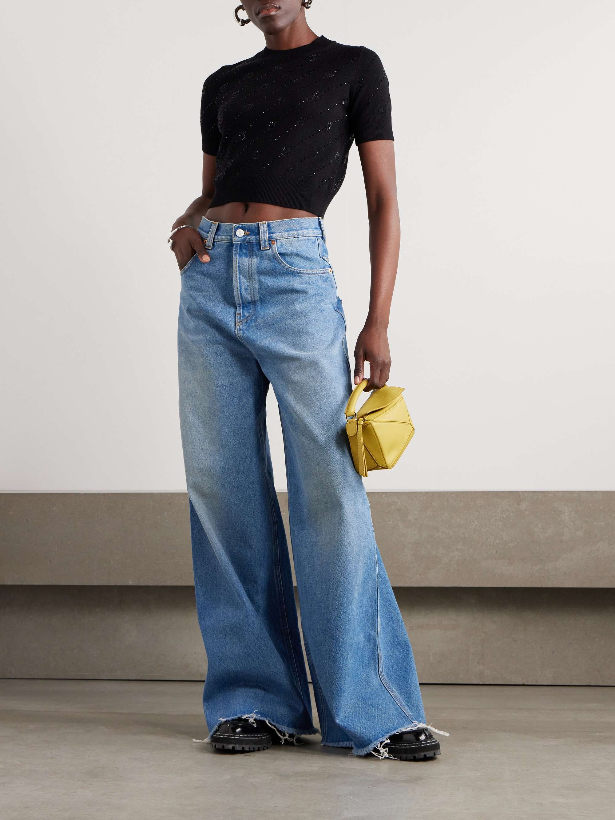 Crystal-embellished cashmere cropped top view