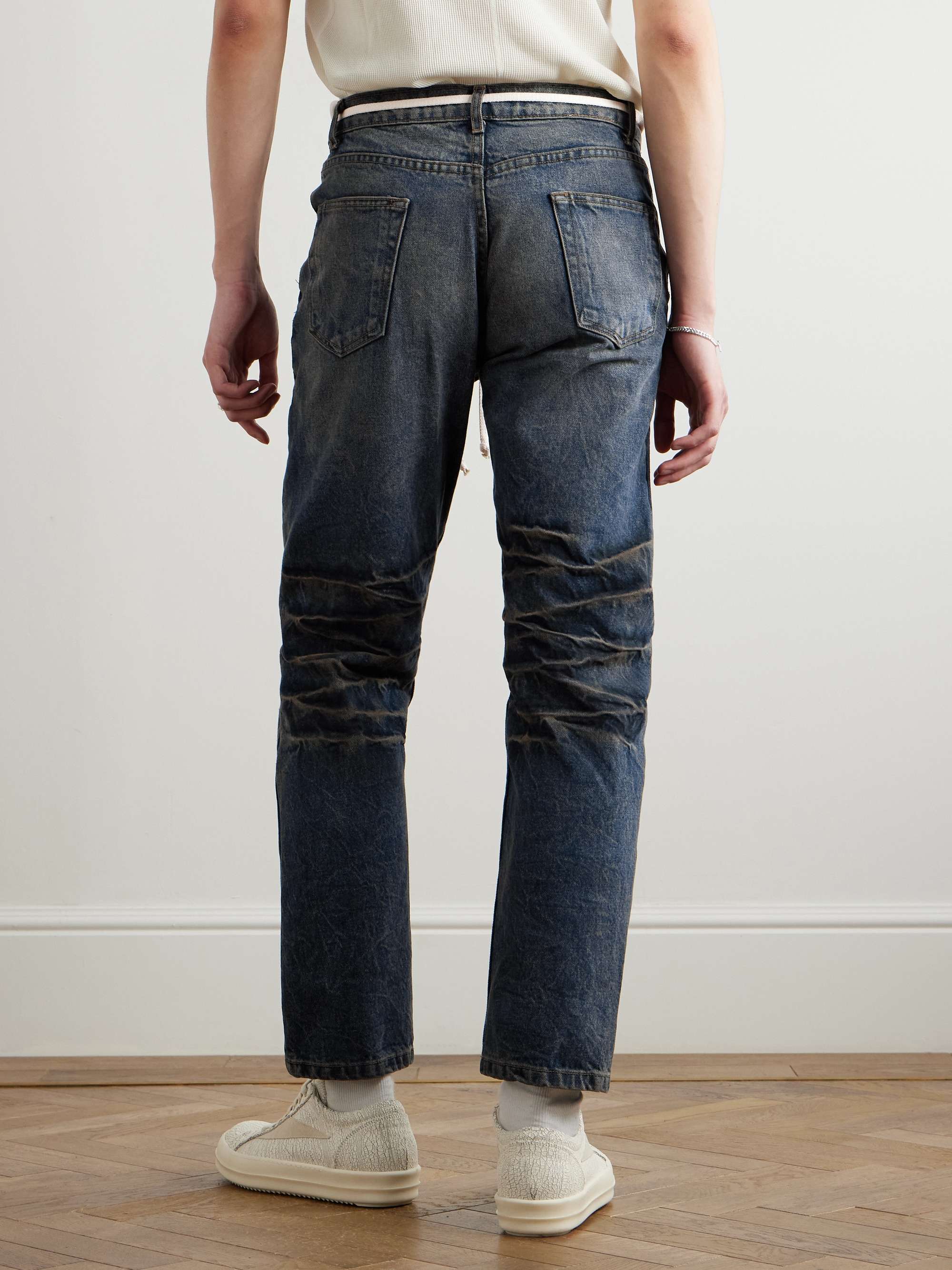 Fathers Engine Slim-Fit Straight-Leg Belted Distressed Jeans view