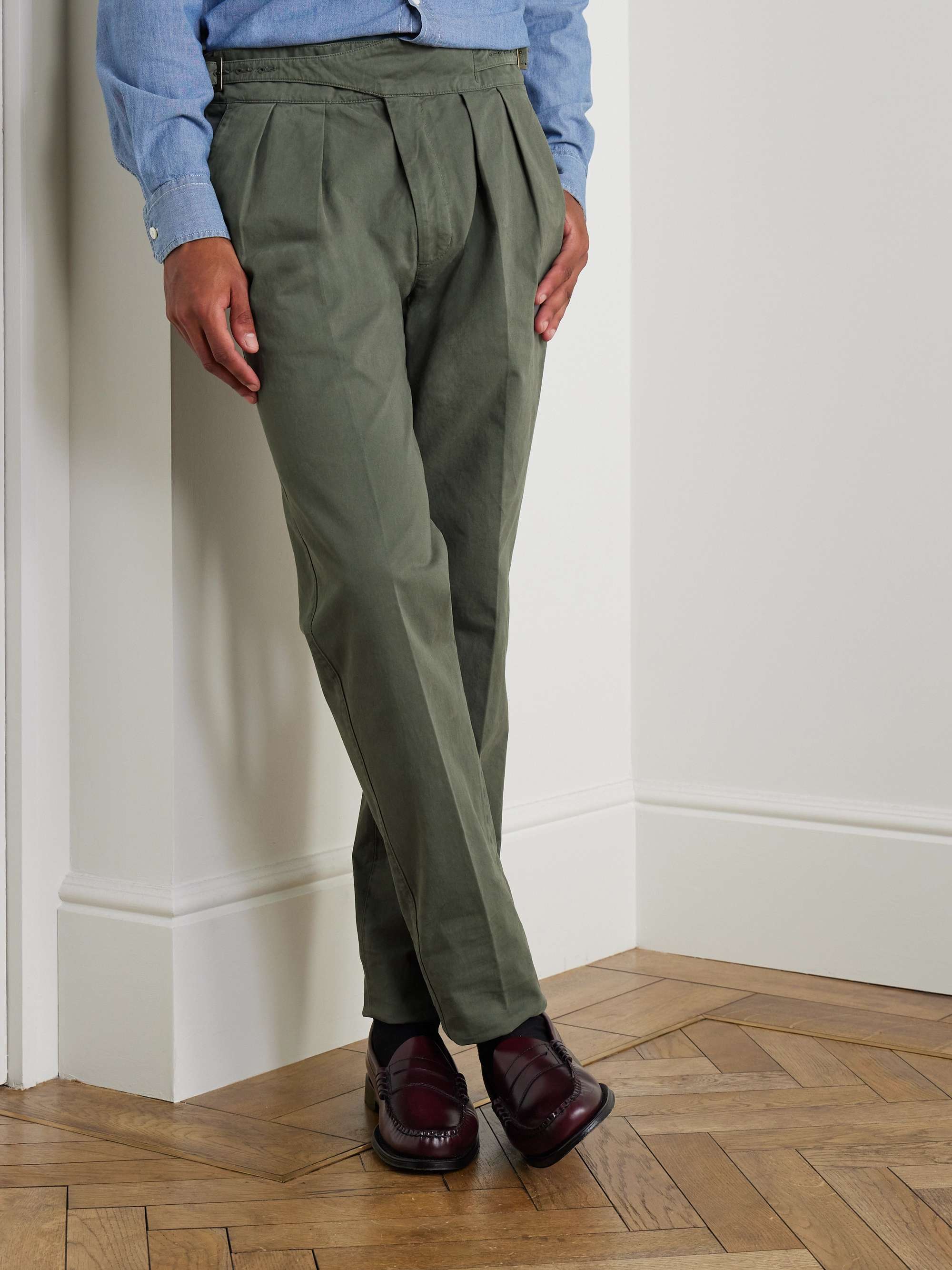Manny Tapered Pleated Cotton-Twill Trousers view