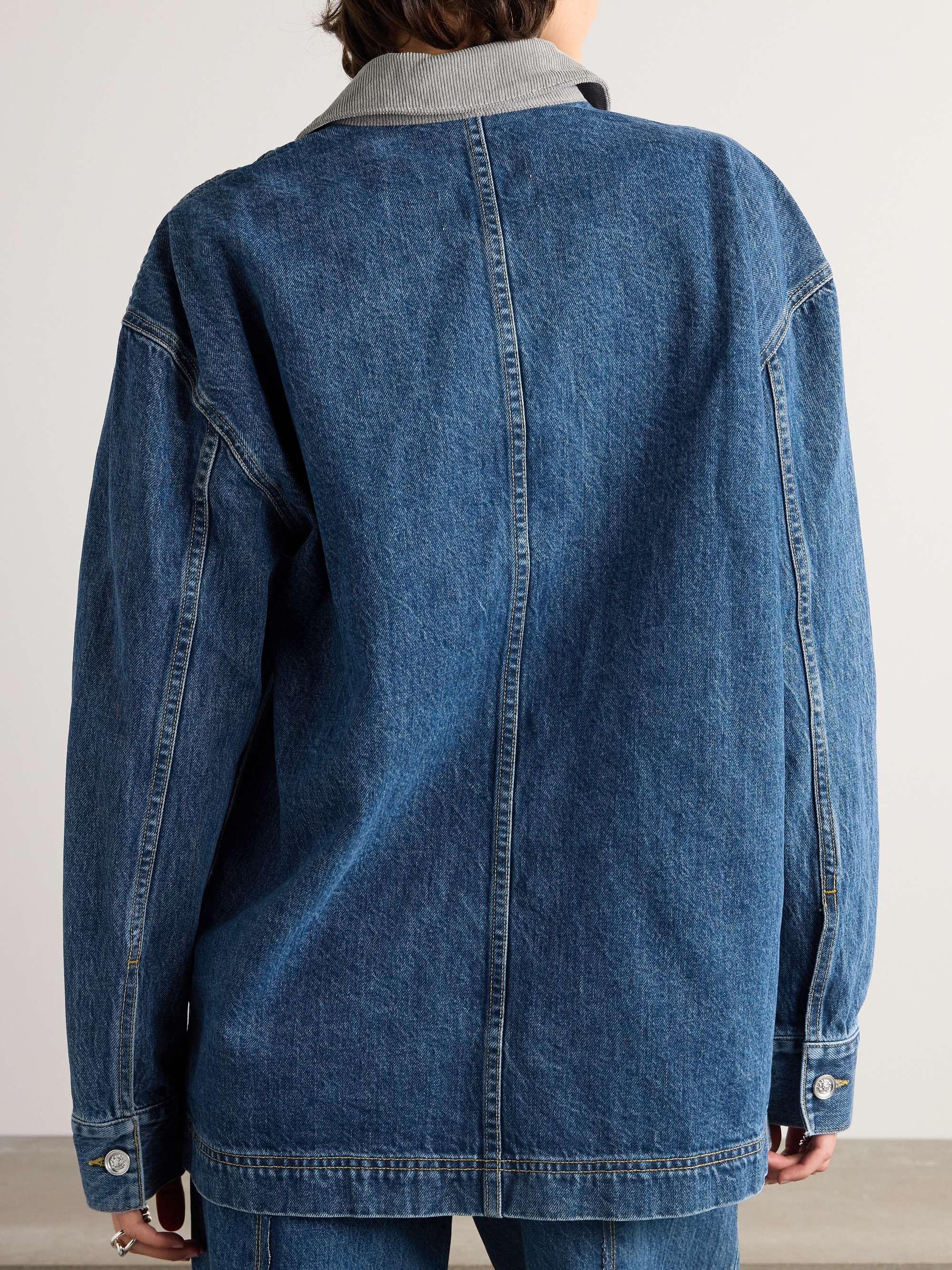 Cotton corduroy-trimmed denim jacket view