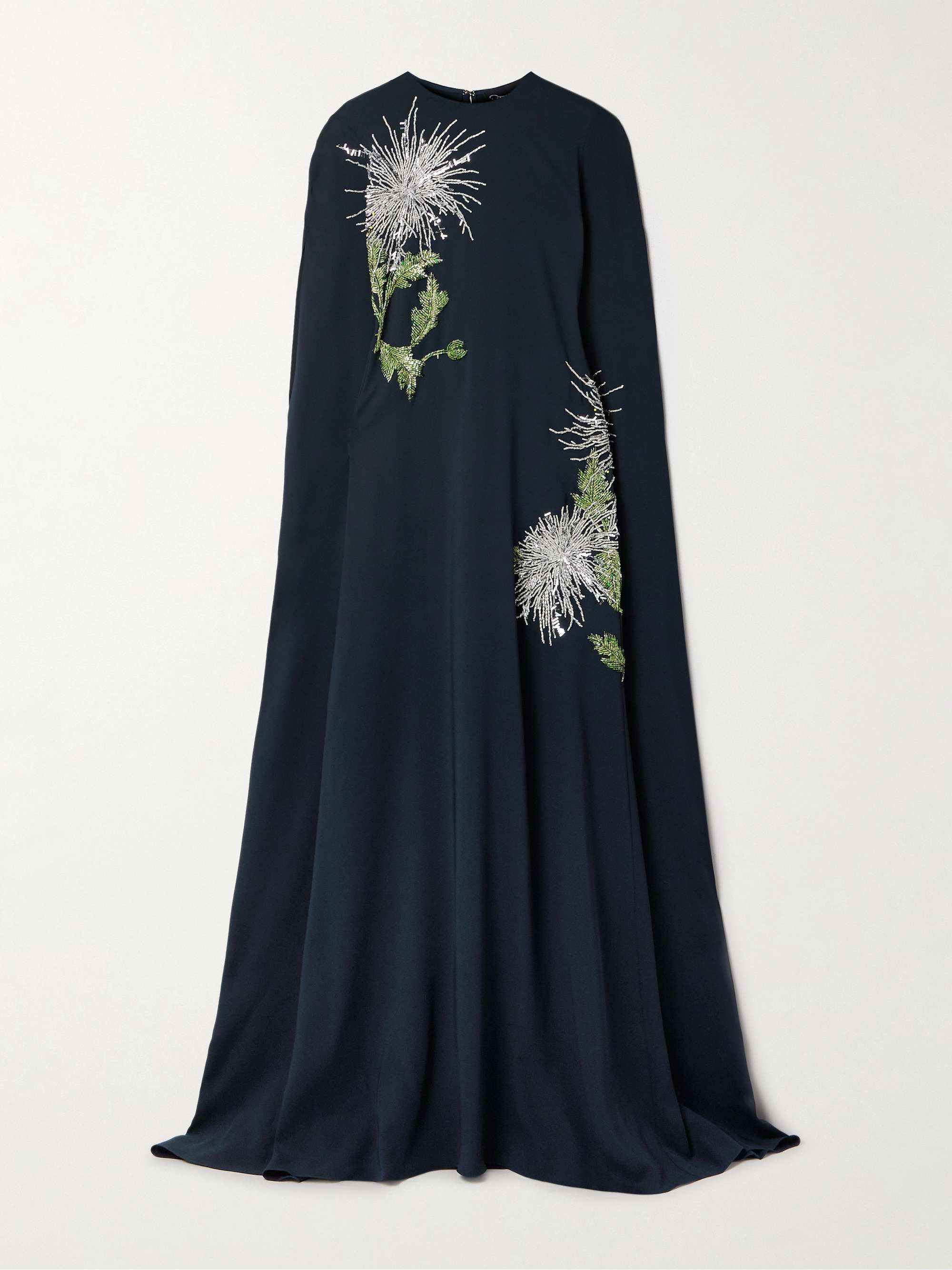 Cape-effect embellished silk-blend crepe gown view