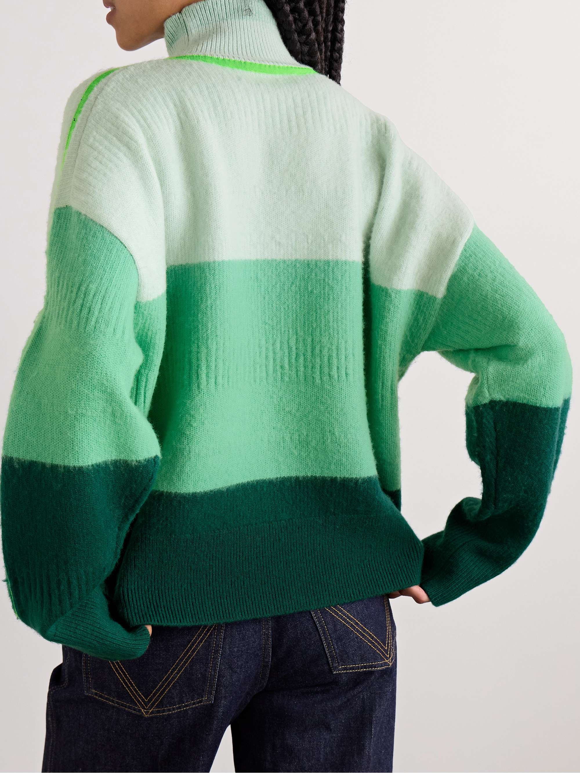 Brushed striped merino wool-blend turtleneck sweater view