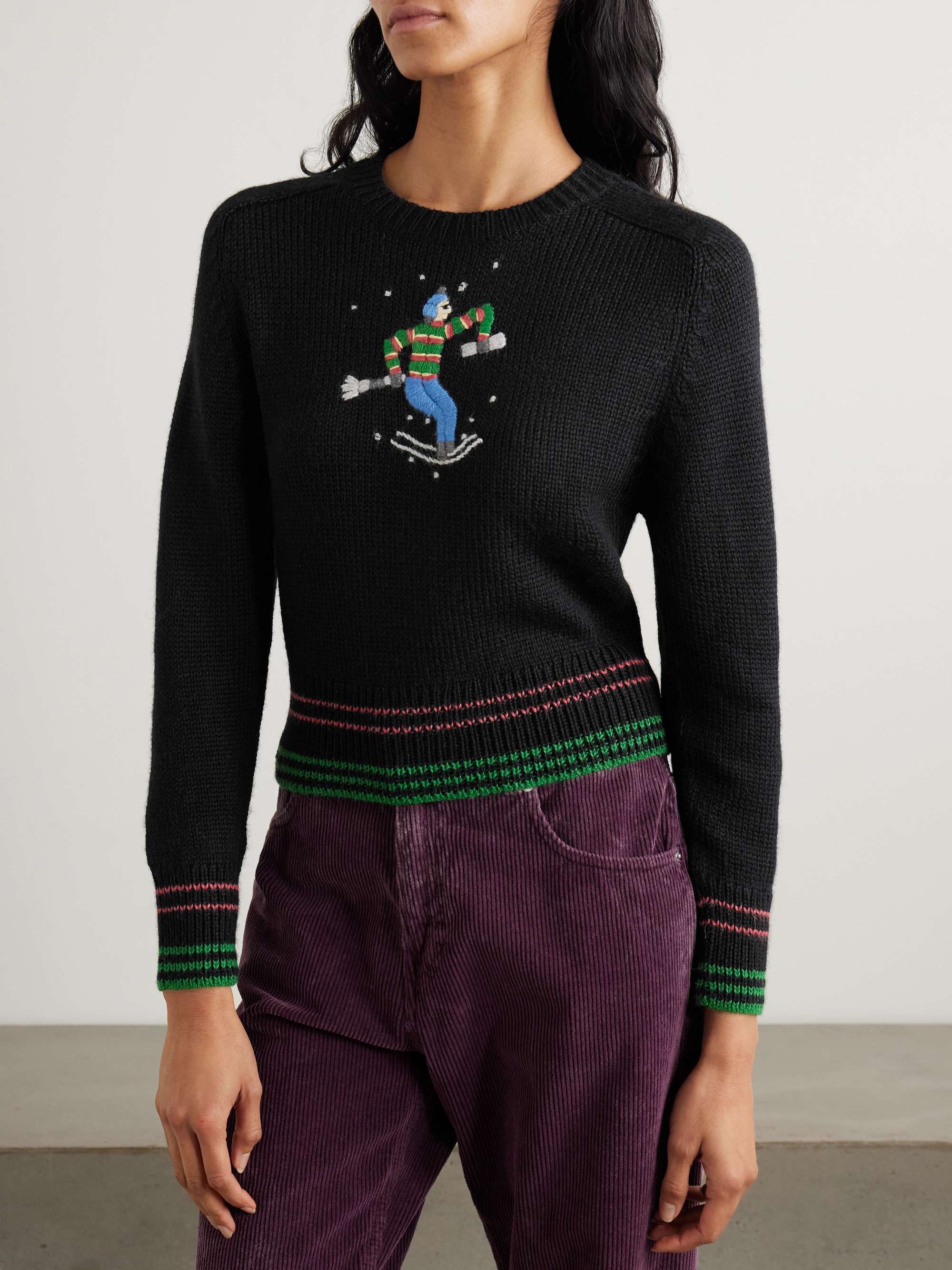 Ski Run cropped embroidered striped alpaca sweater view
