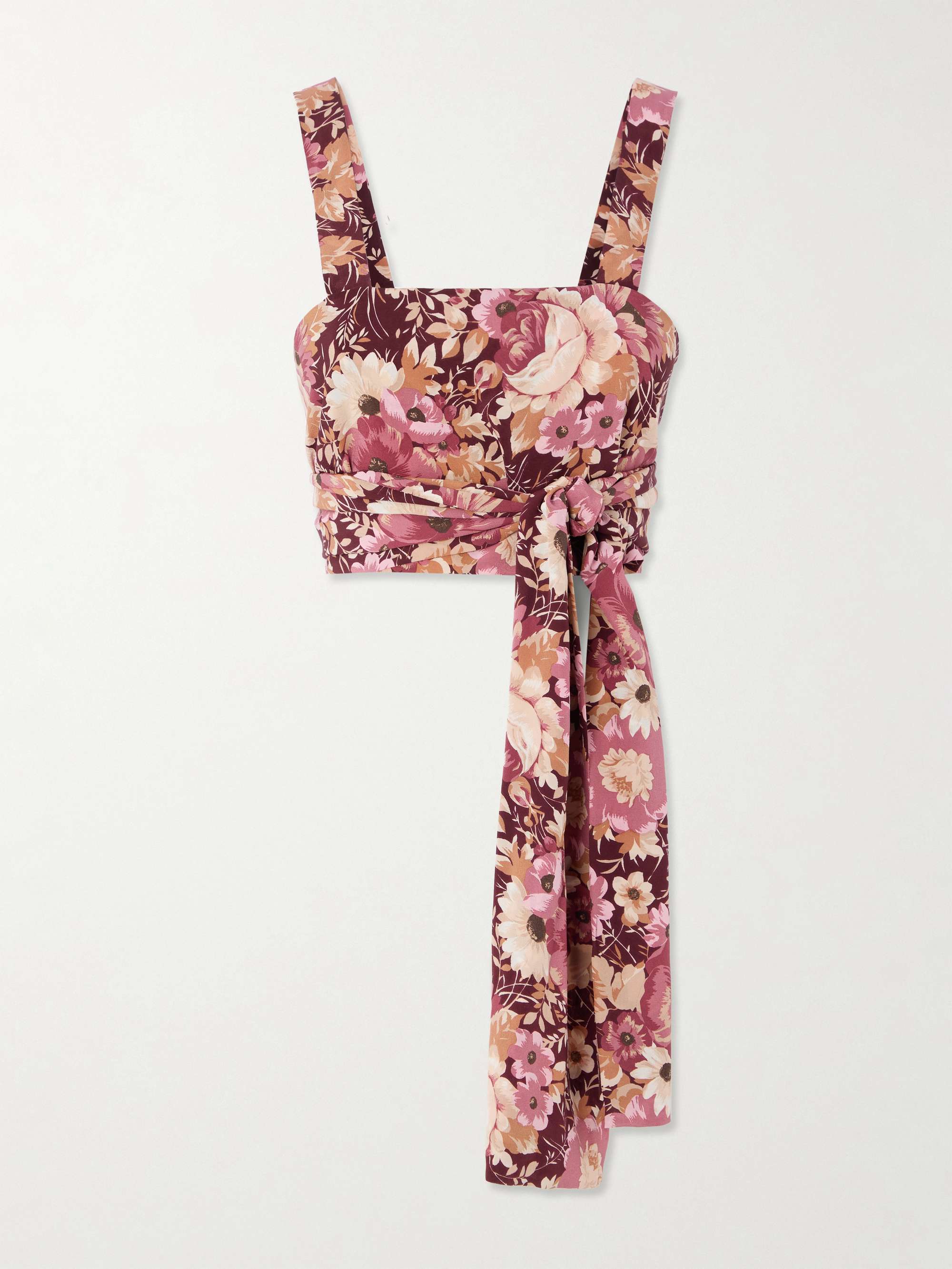 Cropped floral-print silk-crepe top view