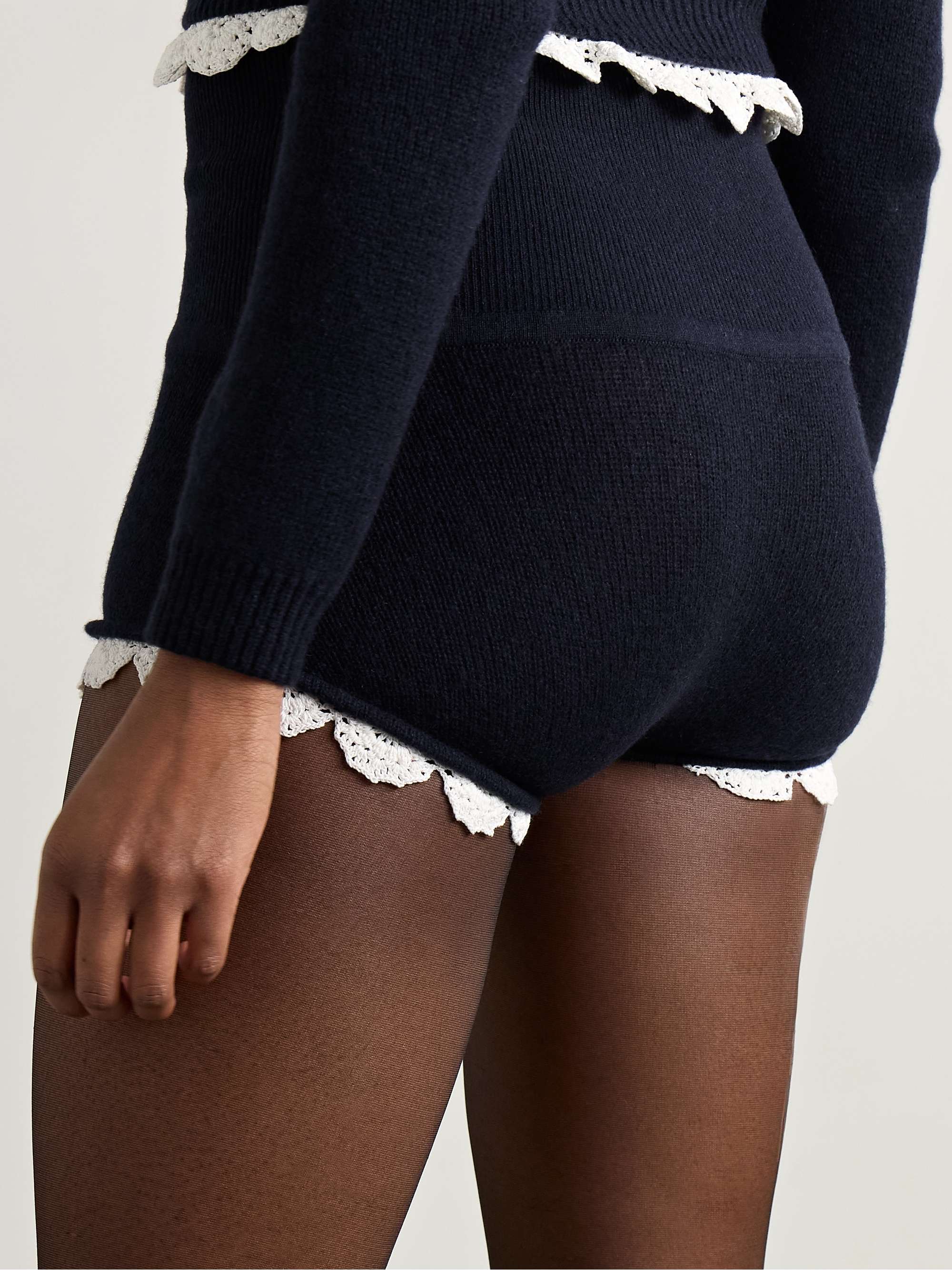 Crochet-trimmed cashmere shorts view