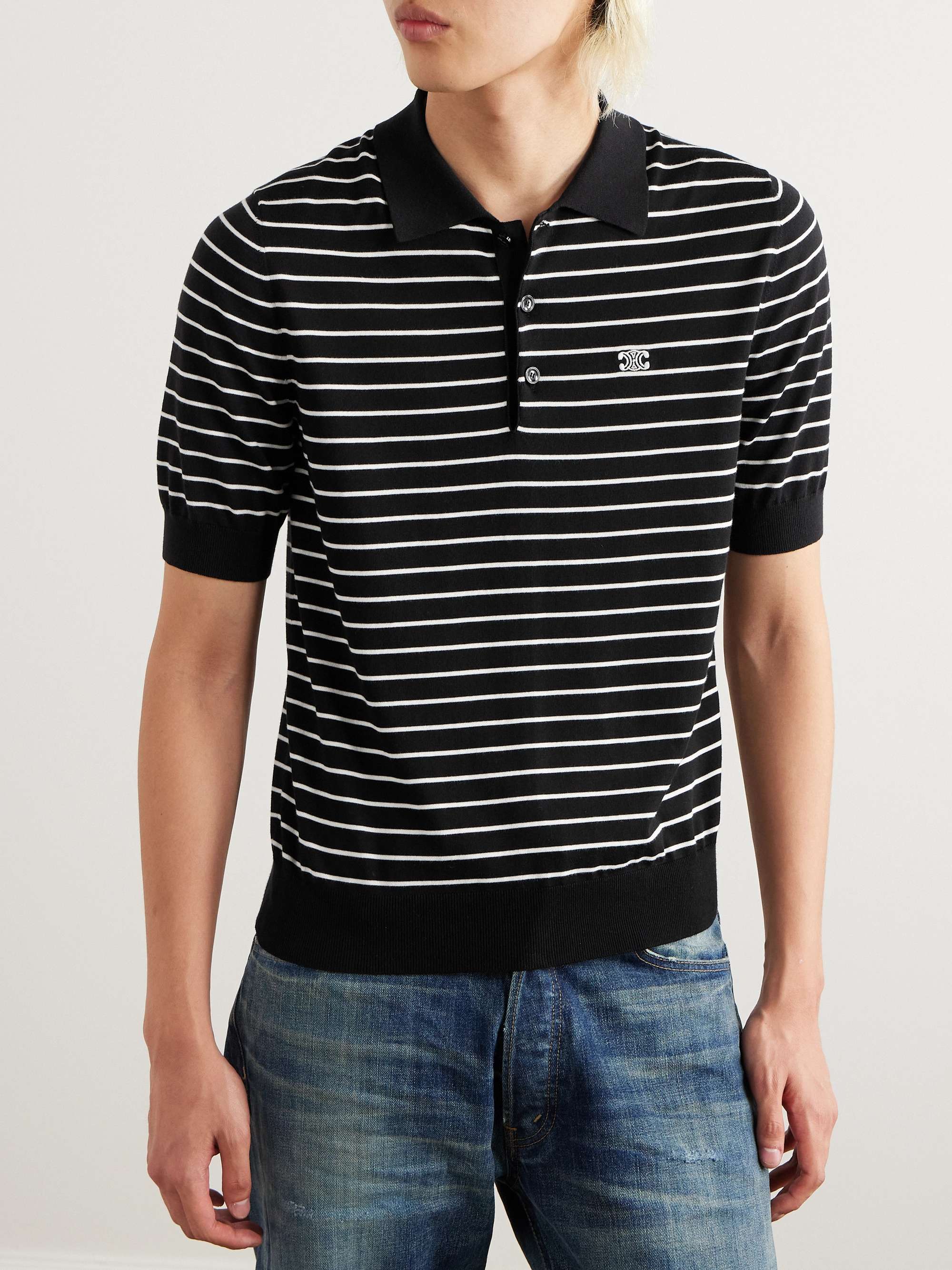 Slim-Fit Logo-Embroidered Striped Cotton Polo Shirt view
