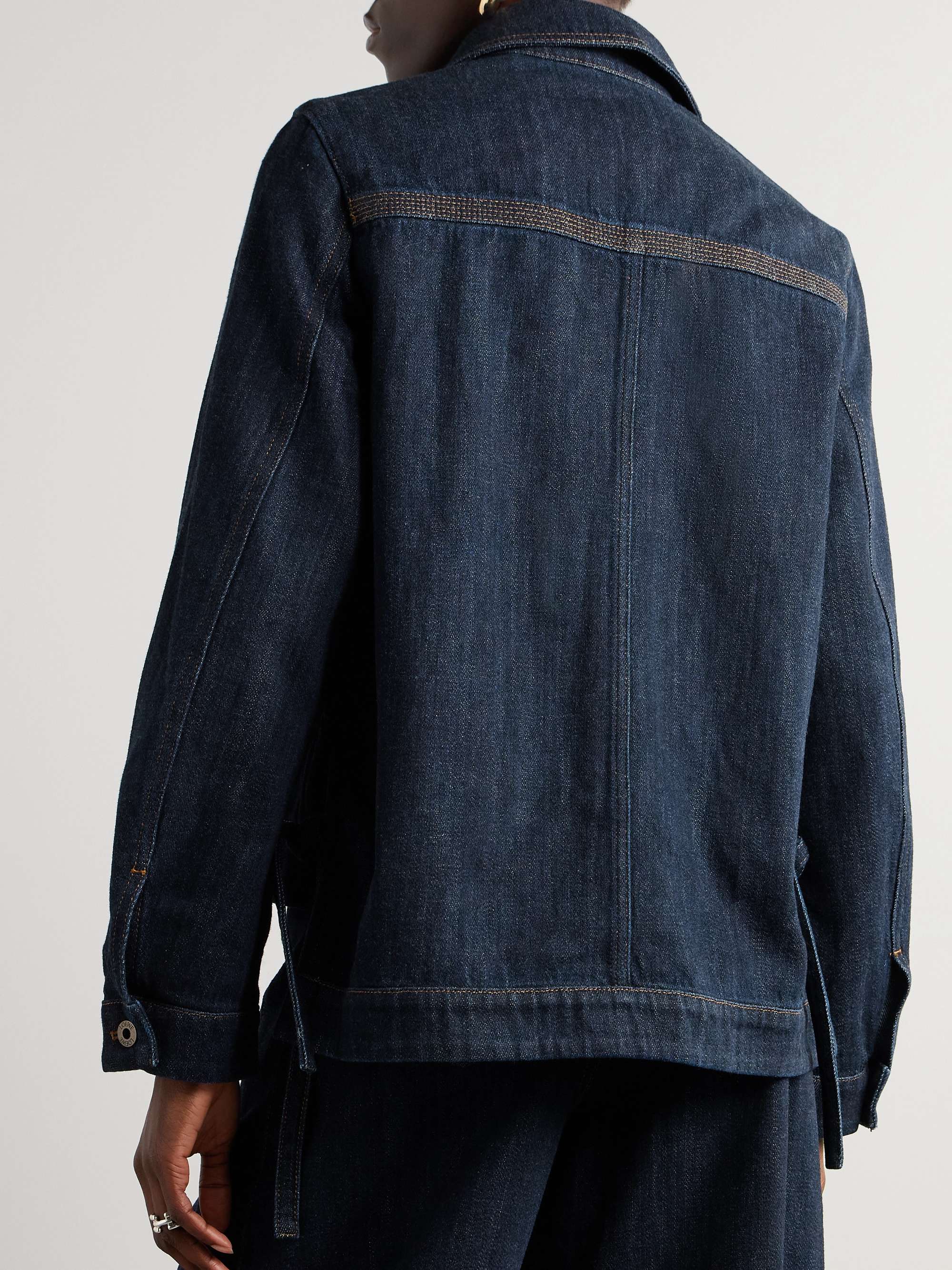 Leather-trimmed denim jacket view